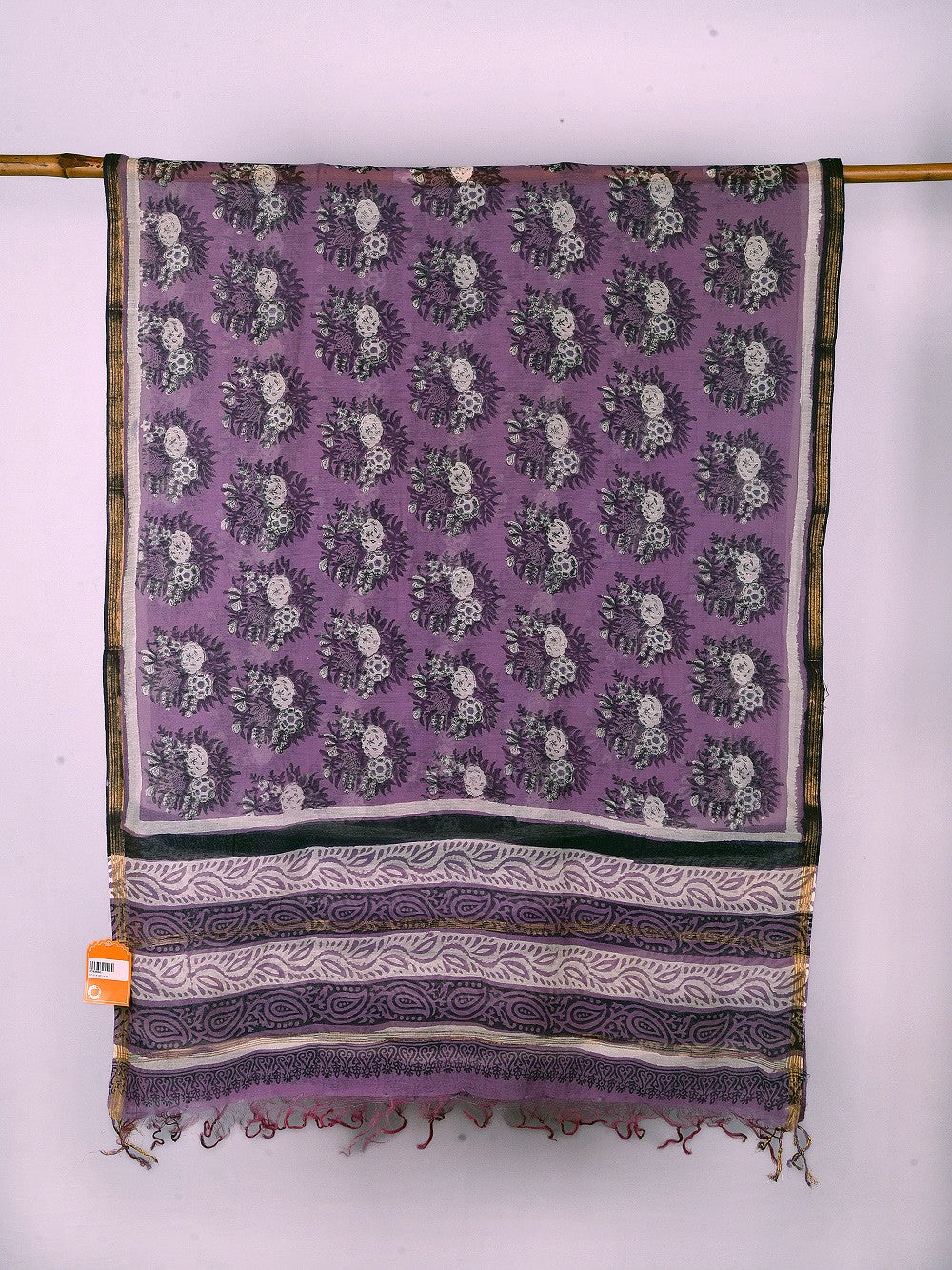 Baingani Guldasta Hand Block Printed Silk Cotton Chanderi Dupatta