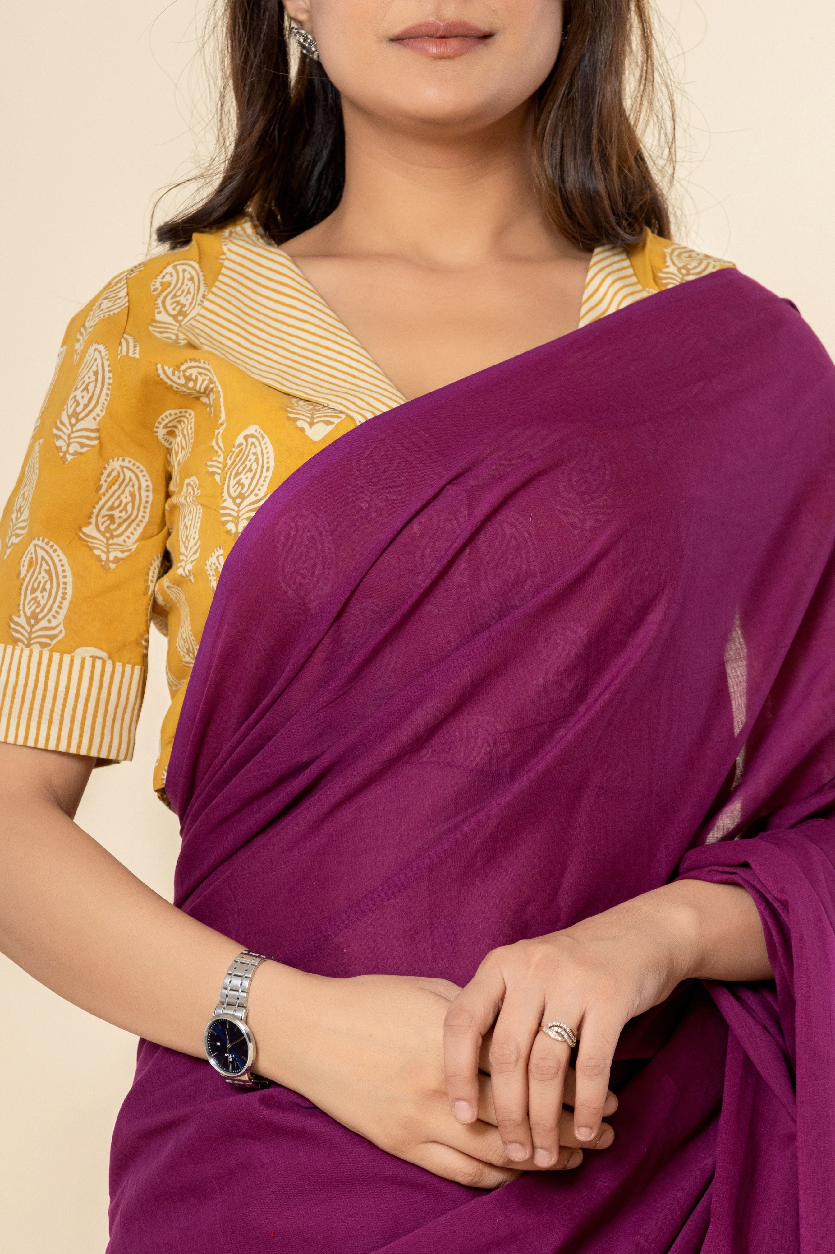 Mulberry Purple Dyed Mul Mul Cotton Saree with Tassels (without Blouse)
