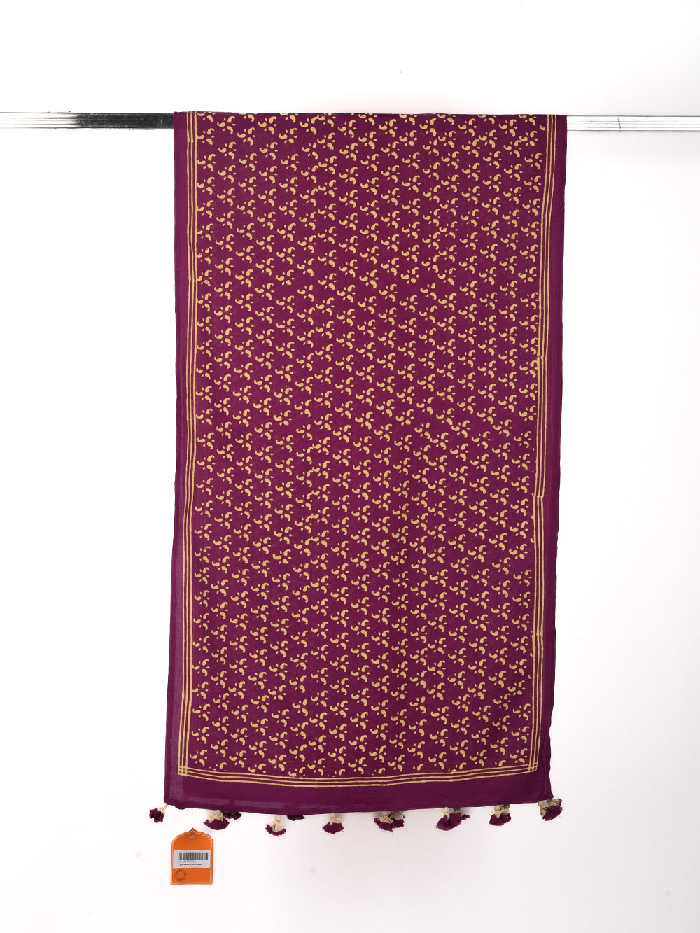 Burgundy Small Kairi Cotton Voile Block Printed Stole