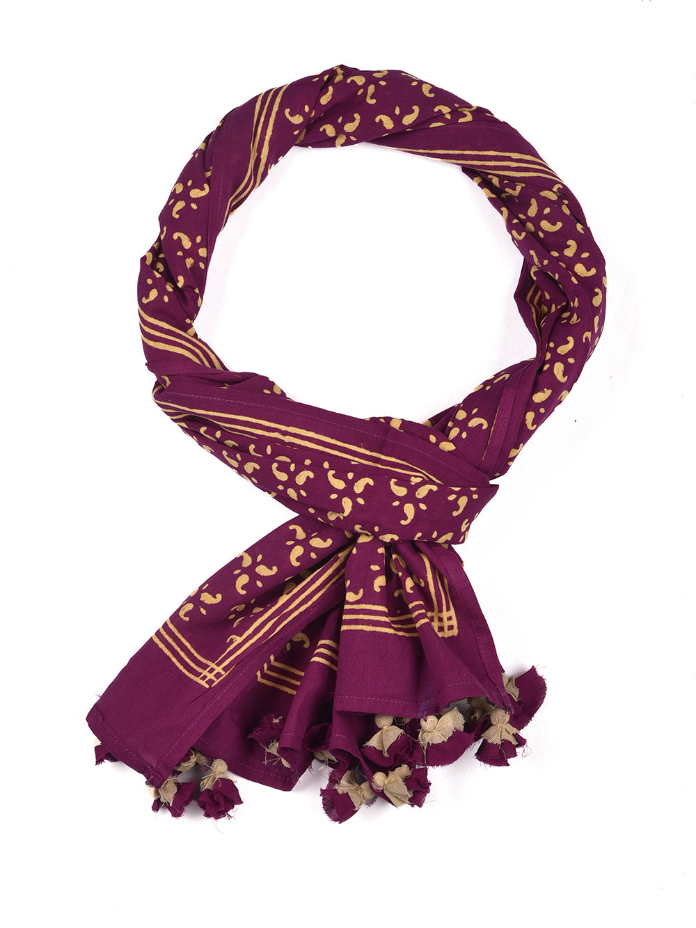 Burgundy Small Kairi Cotton Voile Block Printed Stole