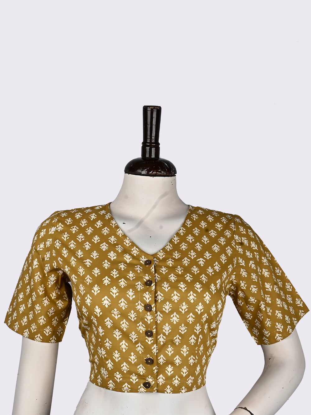 Yellow Phulwari V-neck Hand Block Printed Cotton Blouse