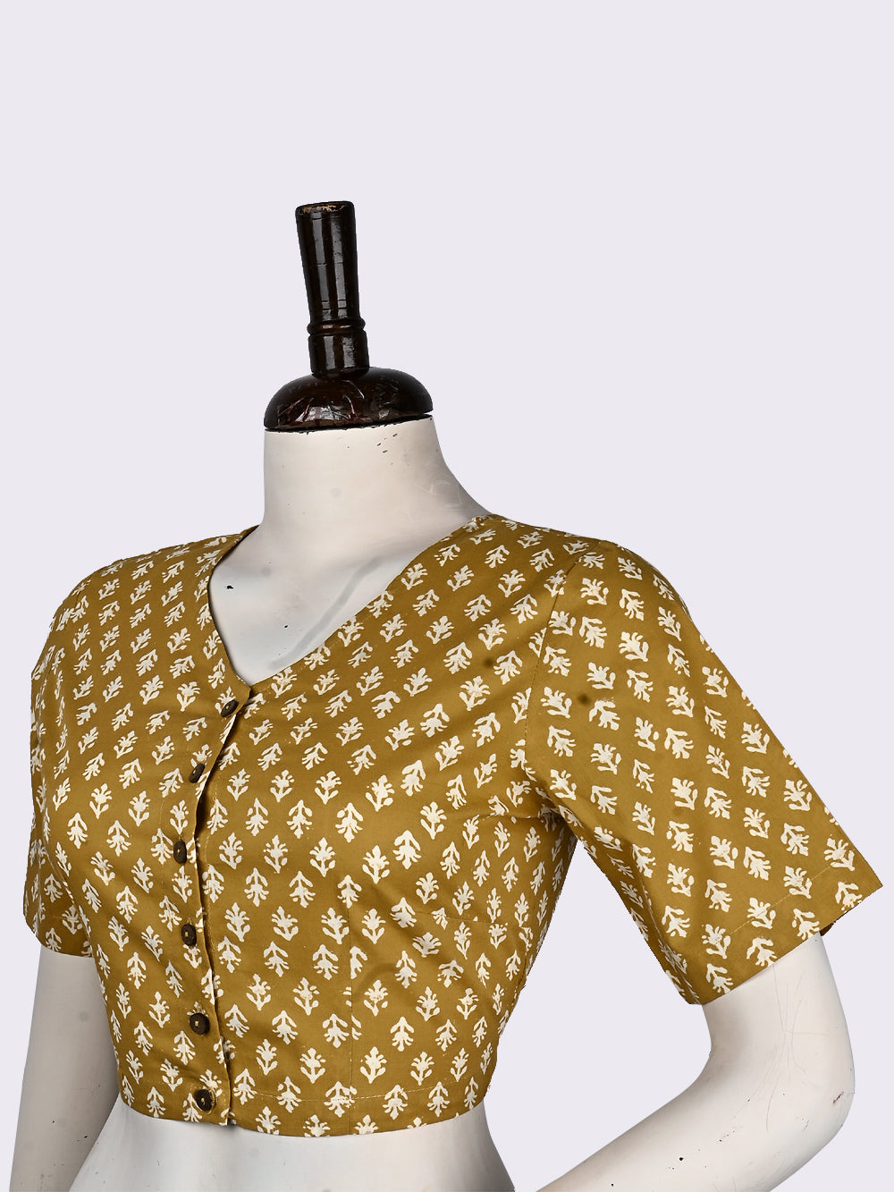Yellow Phulwari V-neck Hand Block Printed Cotton Blouse