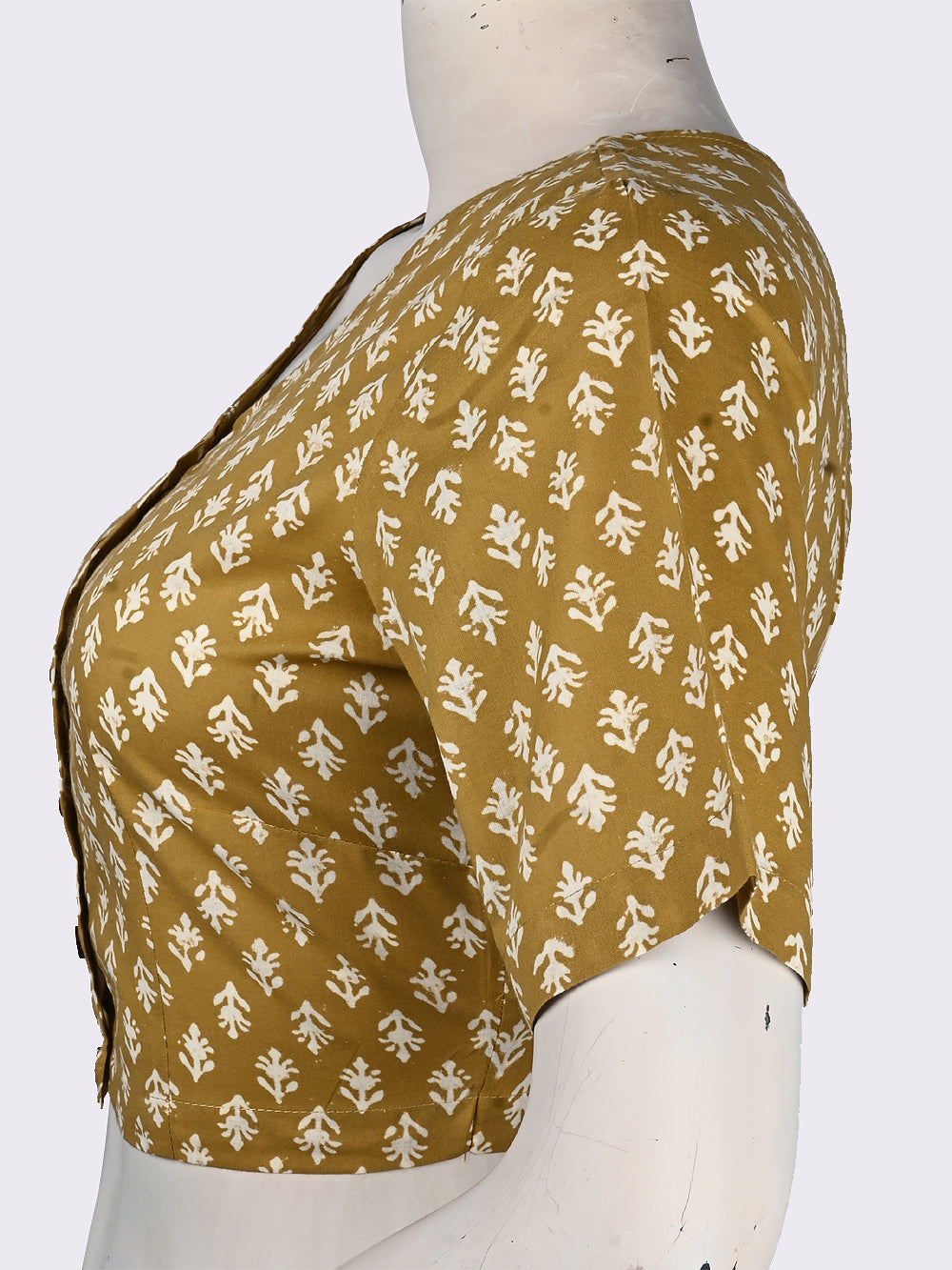 Yellow Phulwari V-neck Hand Block Printed Cotton Blouse