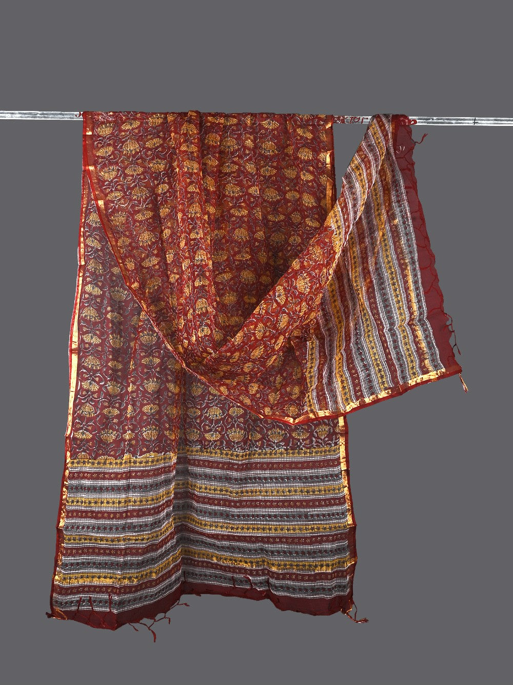 Pink - Block Printed Kota Doria Cotton Sanganeri Dupatta 44