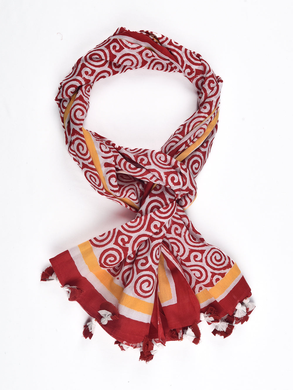 Red Sanganeri Spirals Cotton Voile Block Printed Stole