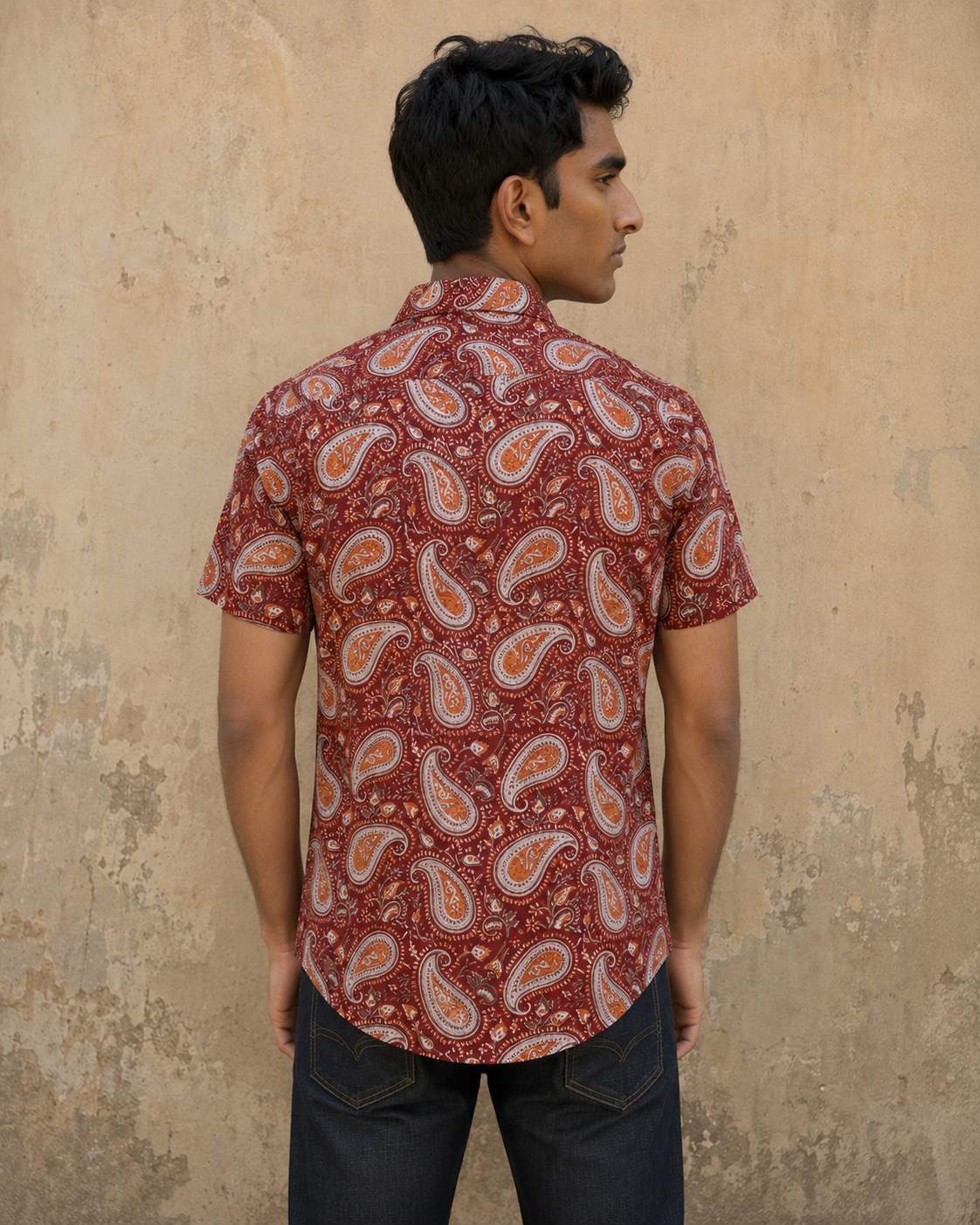 Red Jaal Cotton Mens Half Sleeve Shirts