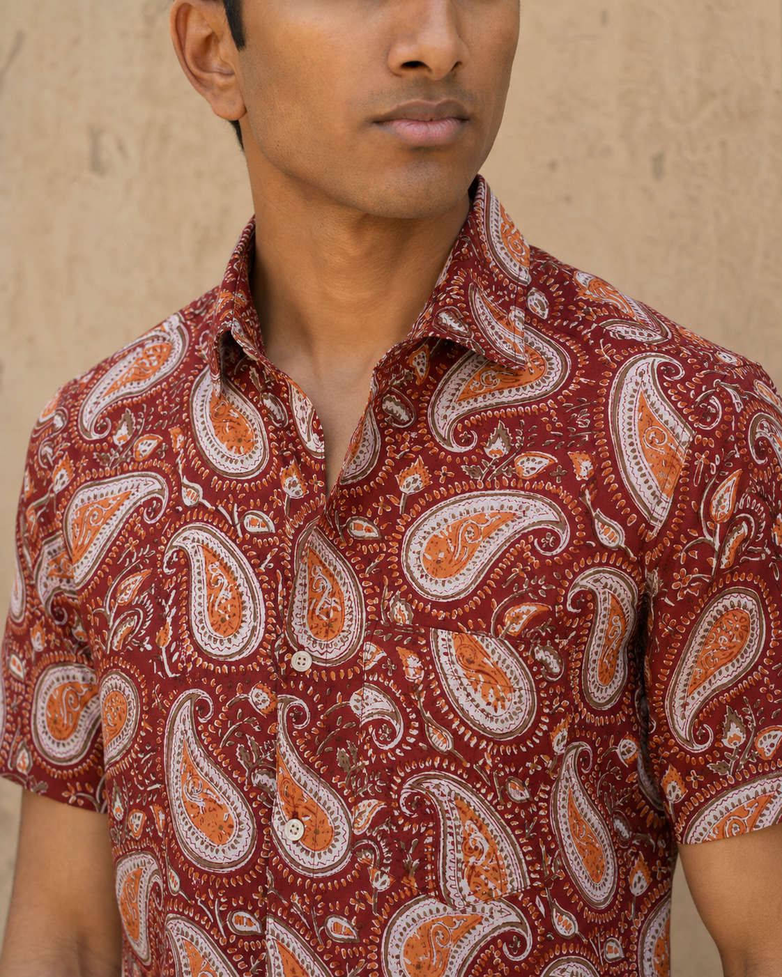 Red Jaal Cotton Mens Half Sleeve Shirts