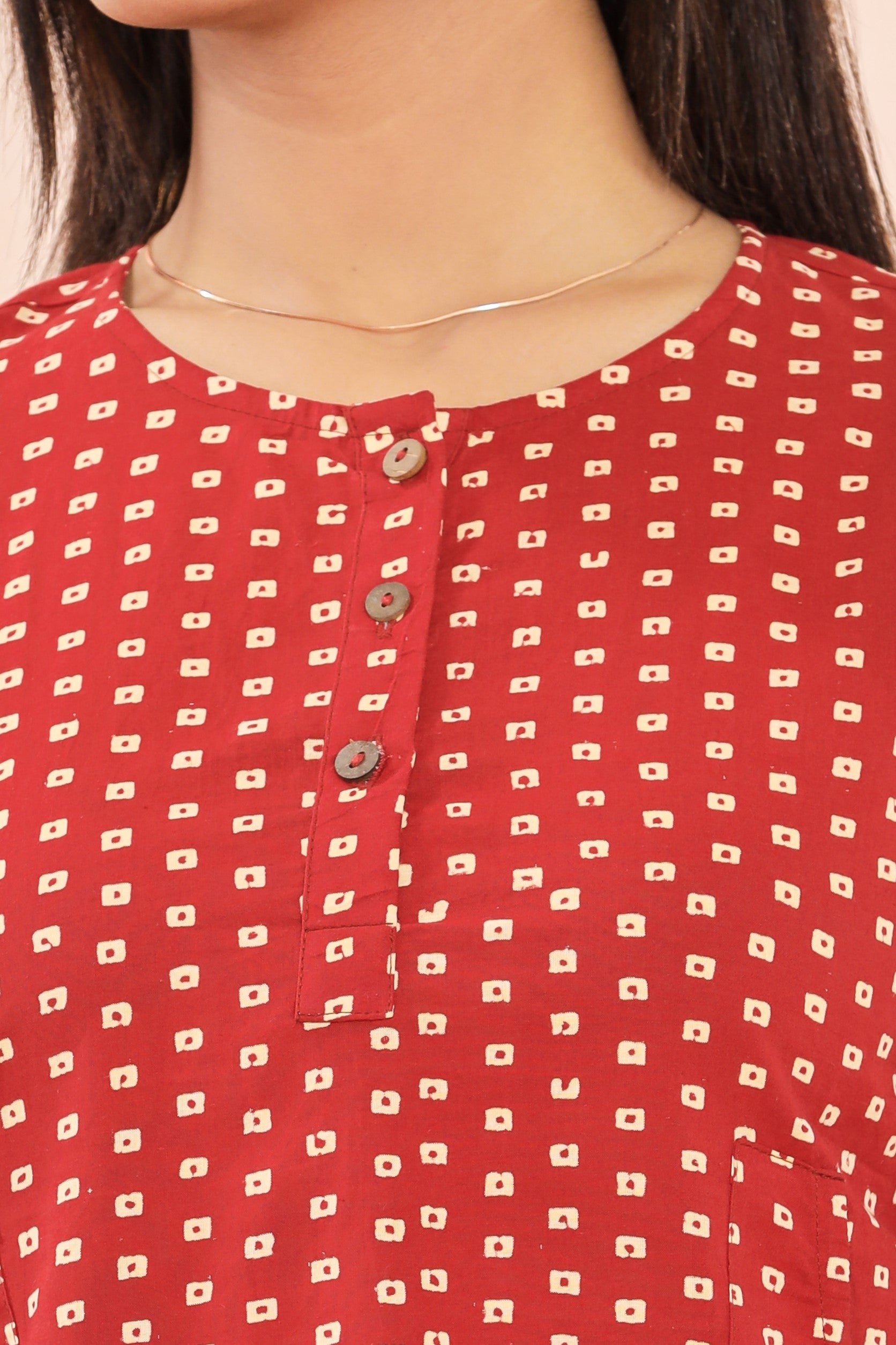 Red Bandhini Lounge Womens Hand Block Printed Tops