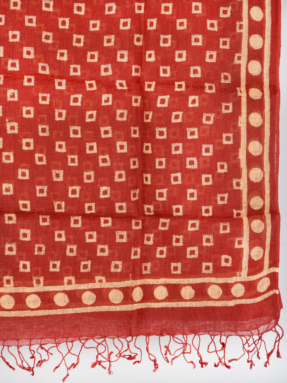 Red Chowk Hand Printed Pure Linen Dupatta
