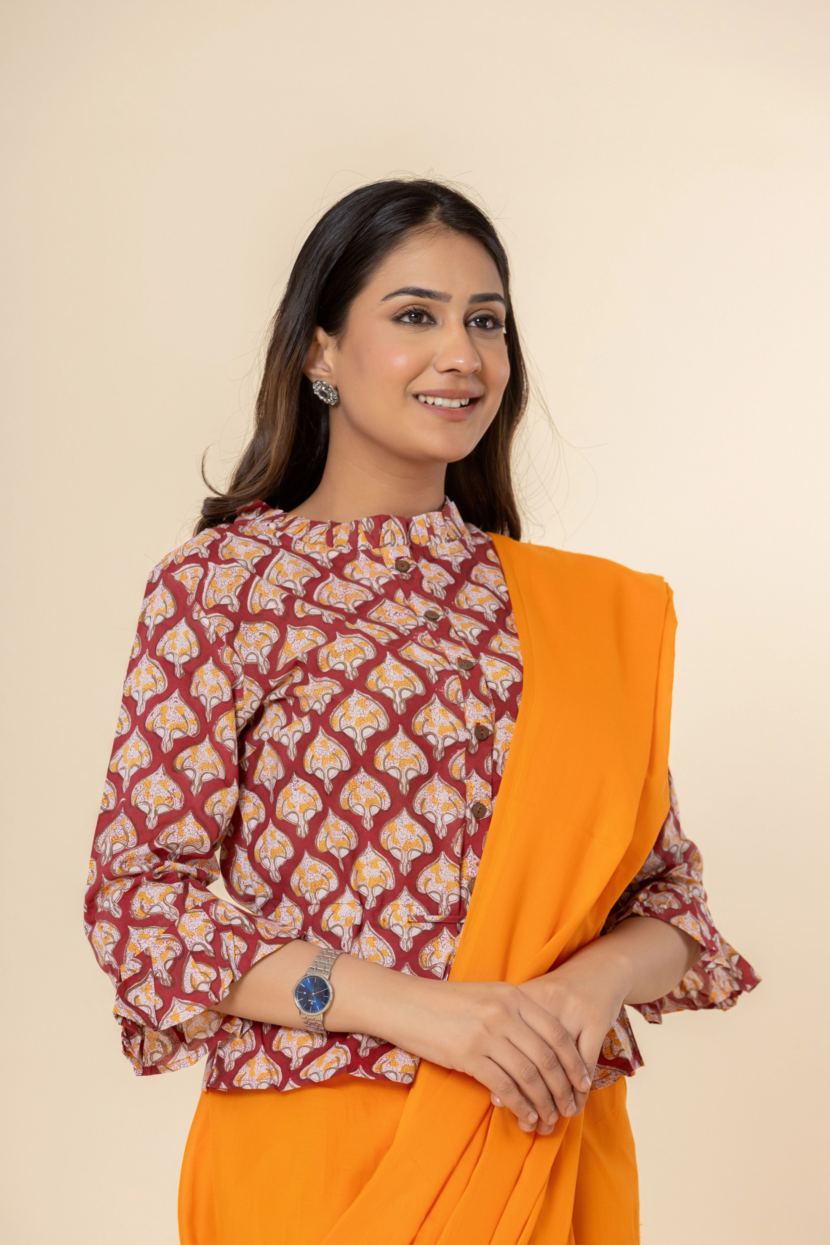 Sunrise Orange Dyed Mul Mul Cotton Saree with Tassels (without Blouse)