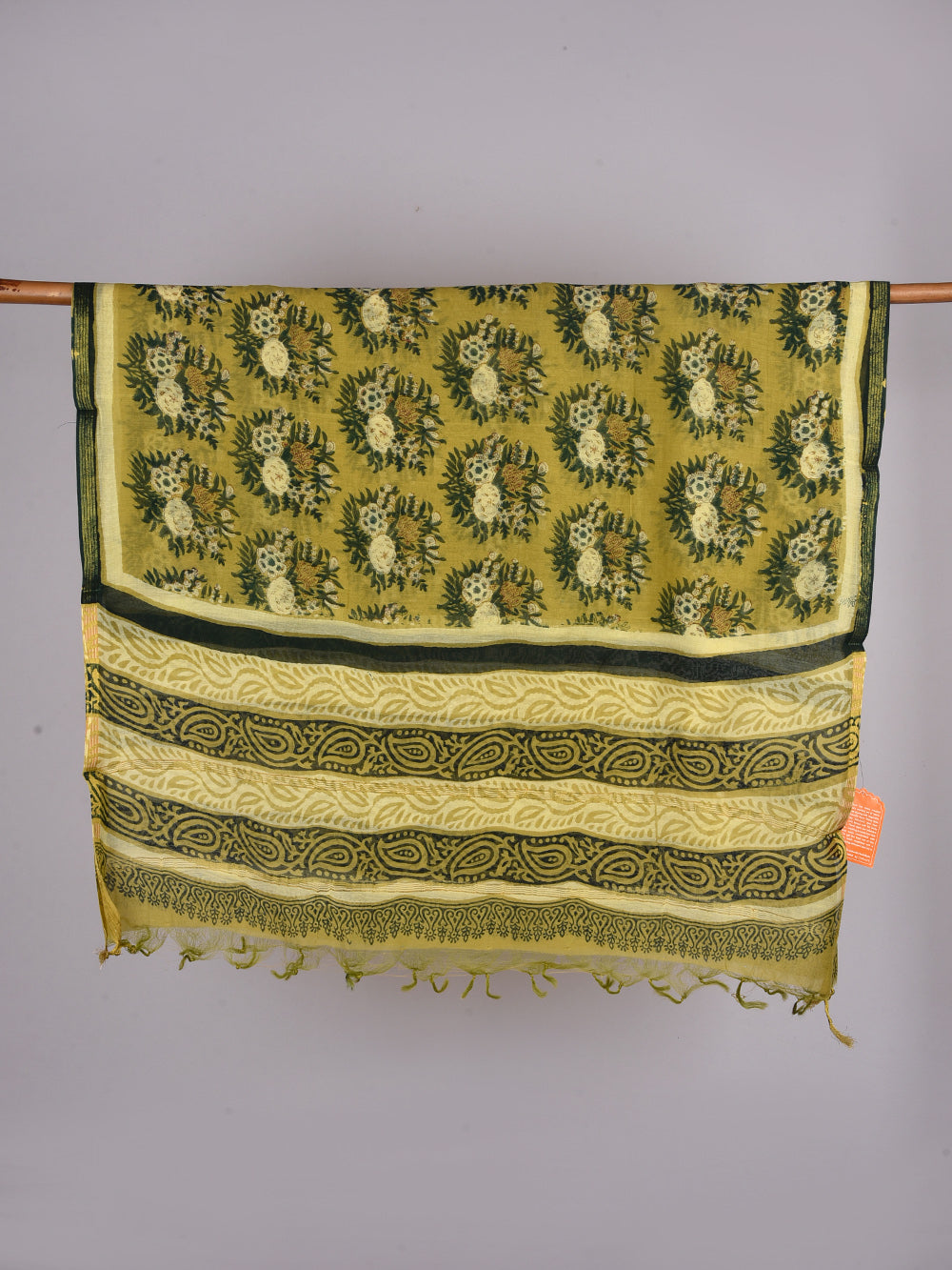 Hara Guldasta Hand Block Printed Silk Cotton Chanderi Dupatta