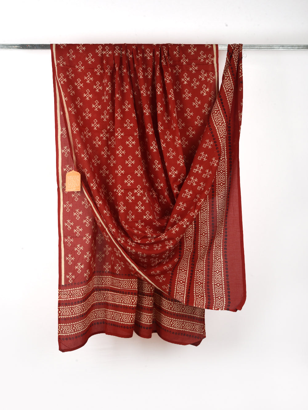 Deep Natural Red African Printed Cotton Dupatta