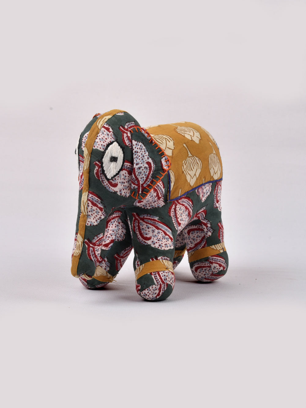 Elephant Green-Yellow Hand Block Printed Fabric Soft Toy