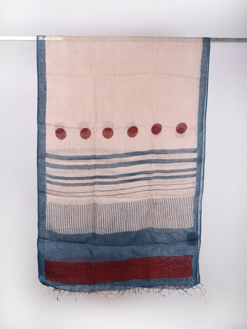 Bagru Minimal Shapes Hand Printed Pure Linen Dupatta