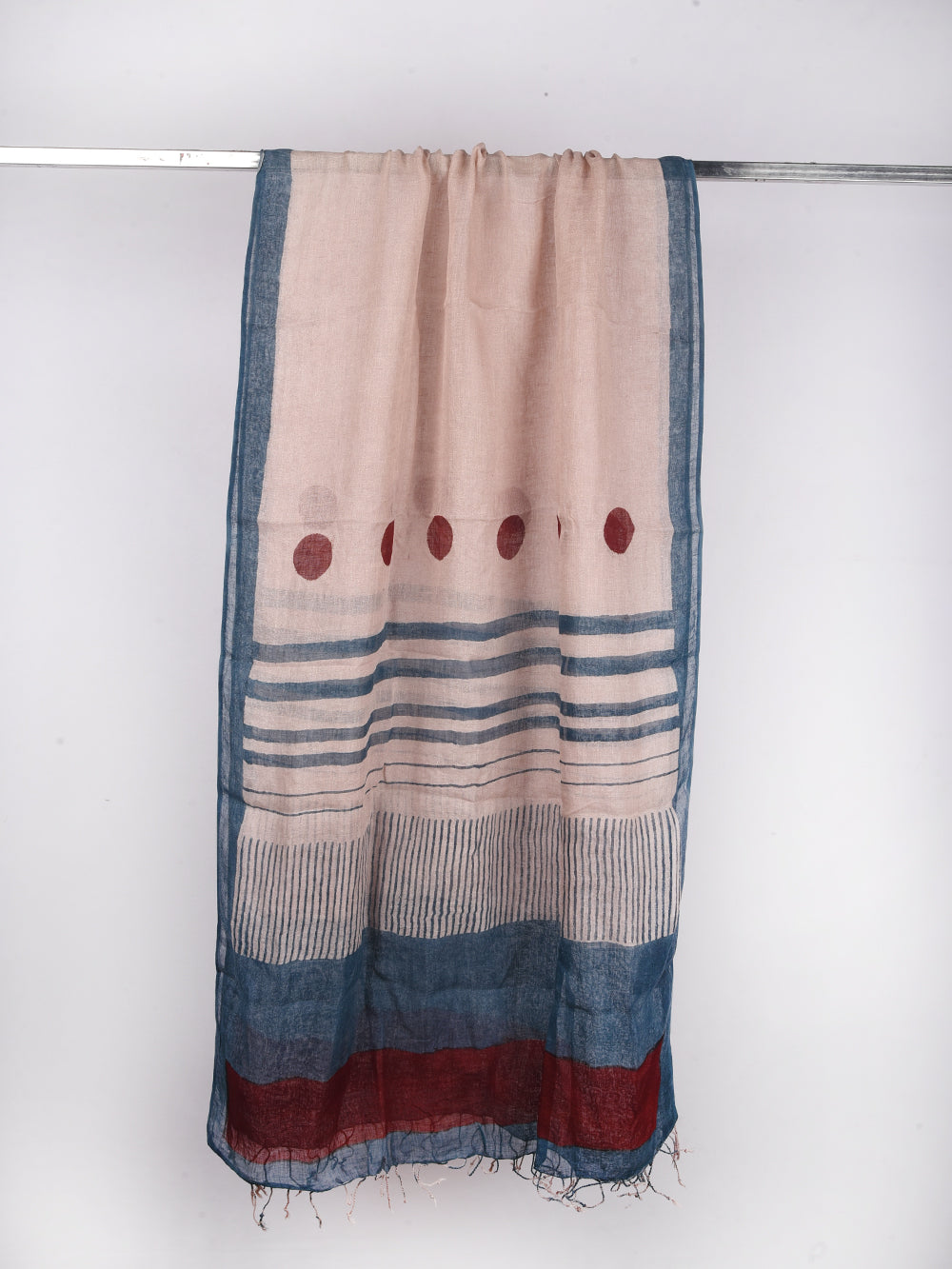 Bagru Minimal Shapes Hand Printed Pure Linen Dupatta