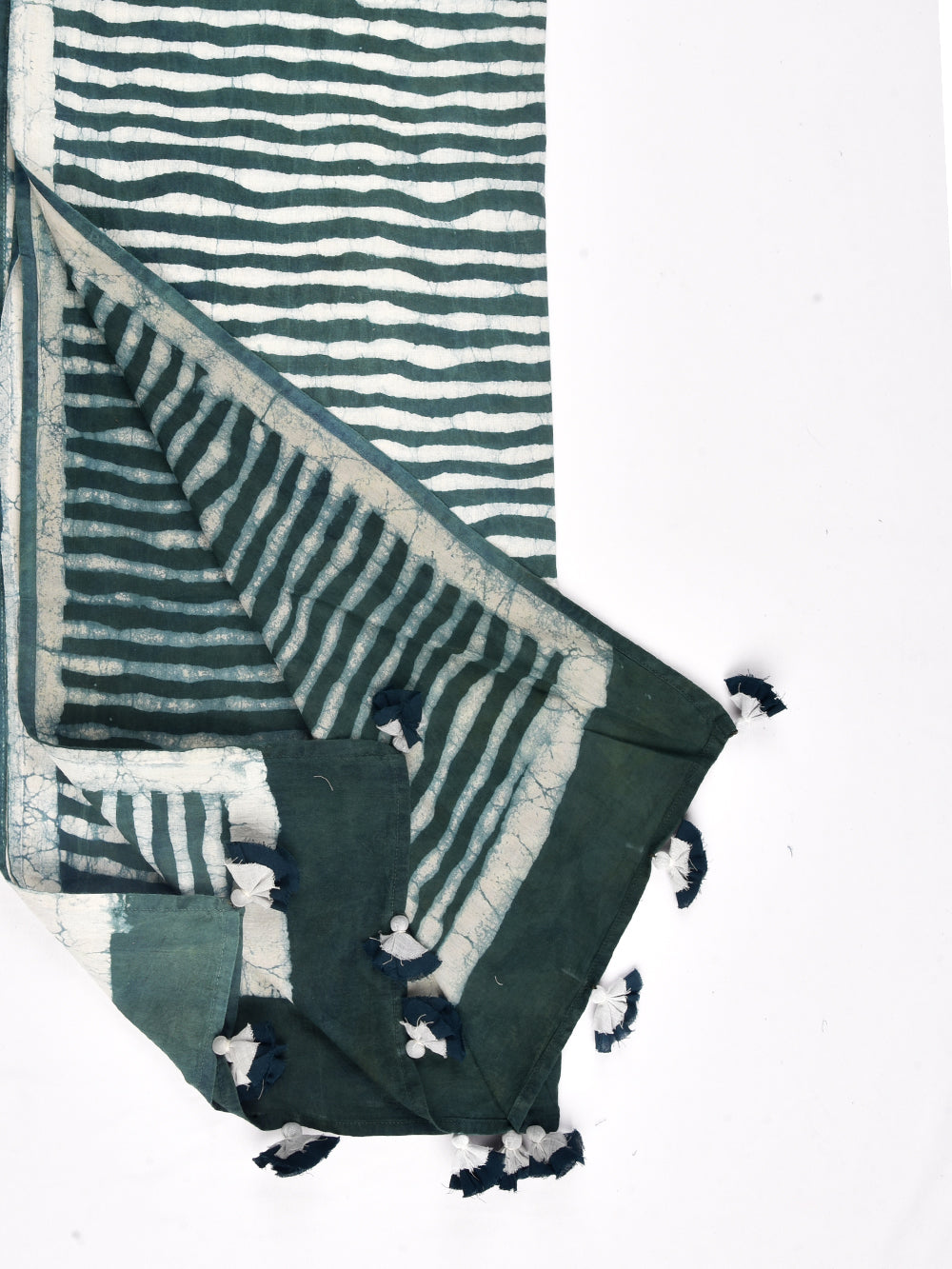 Green Dabu Waves Cotton Voile Block Printed Stole