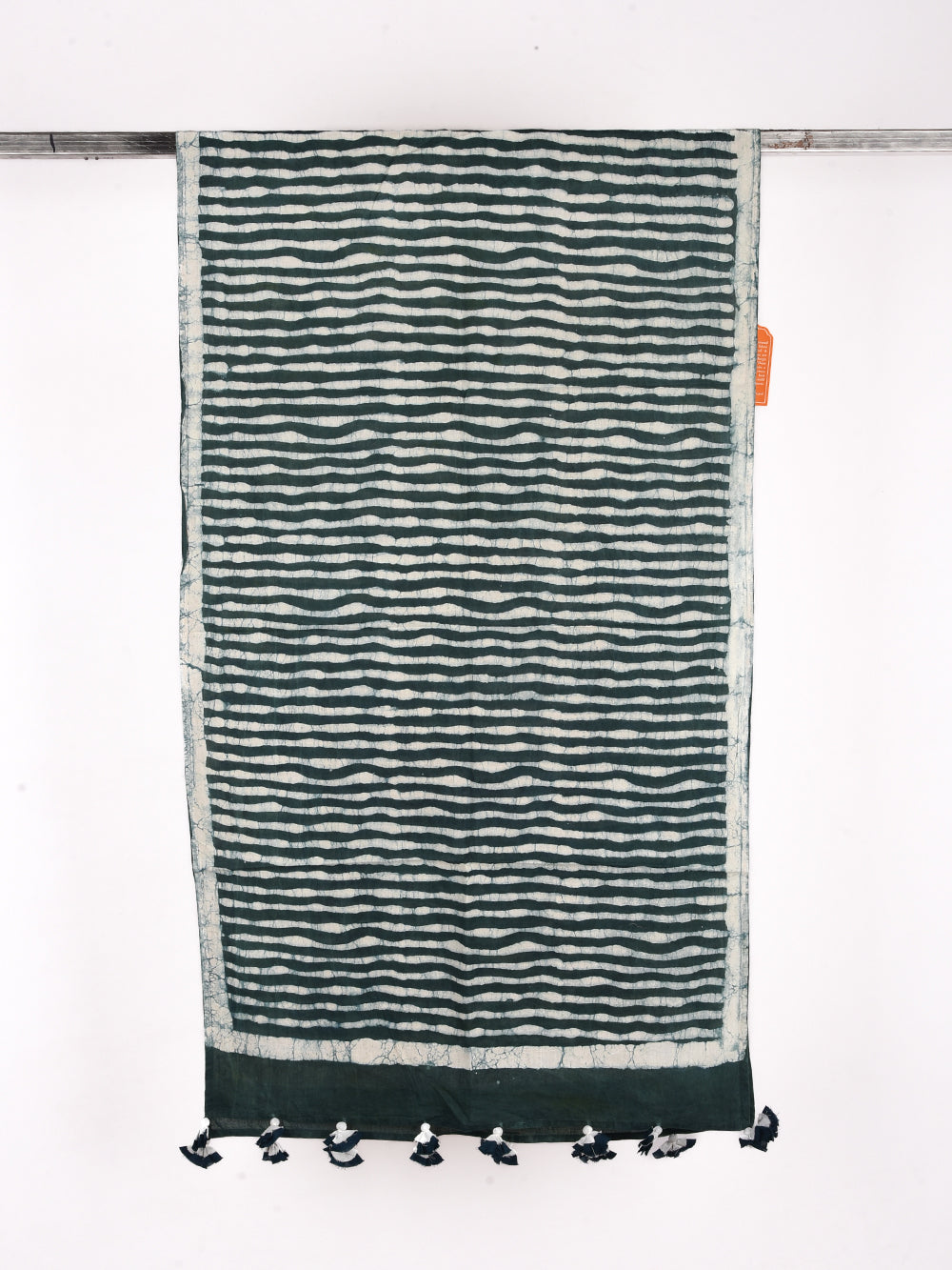 Green Dabu Waves Cotton Voile Block Printed Stole