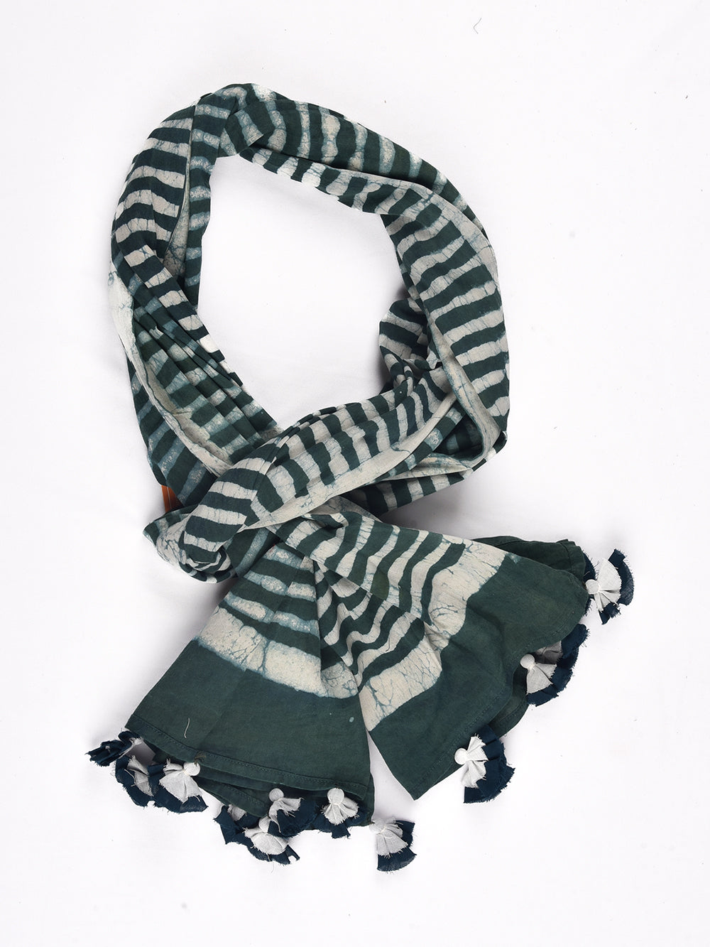 Green Dabu Waves Cotton Voile Block Printed Stole