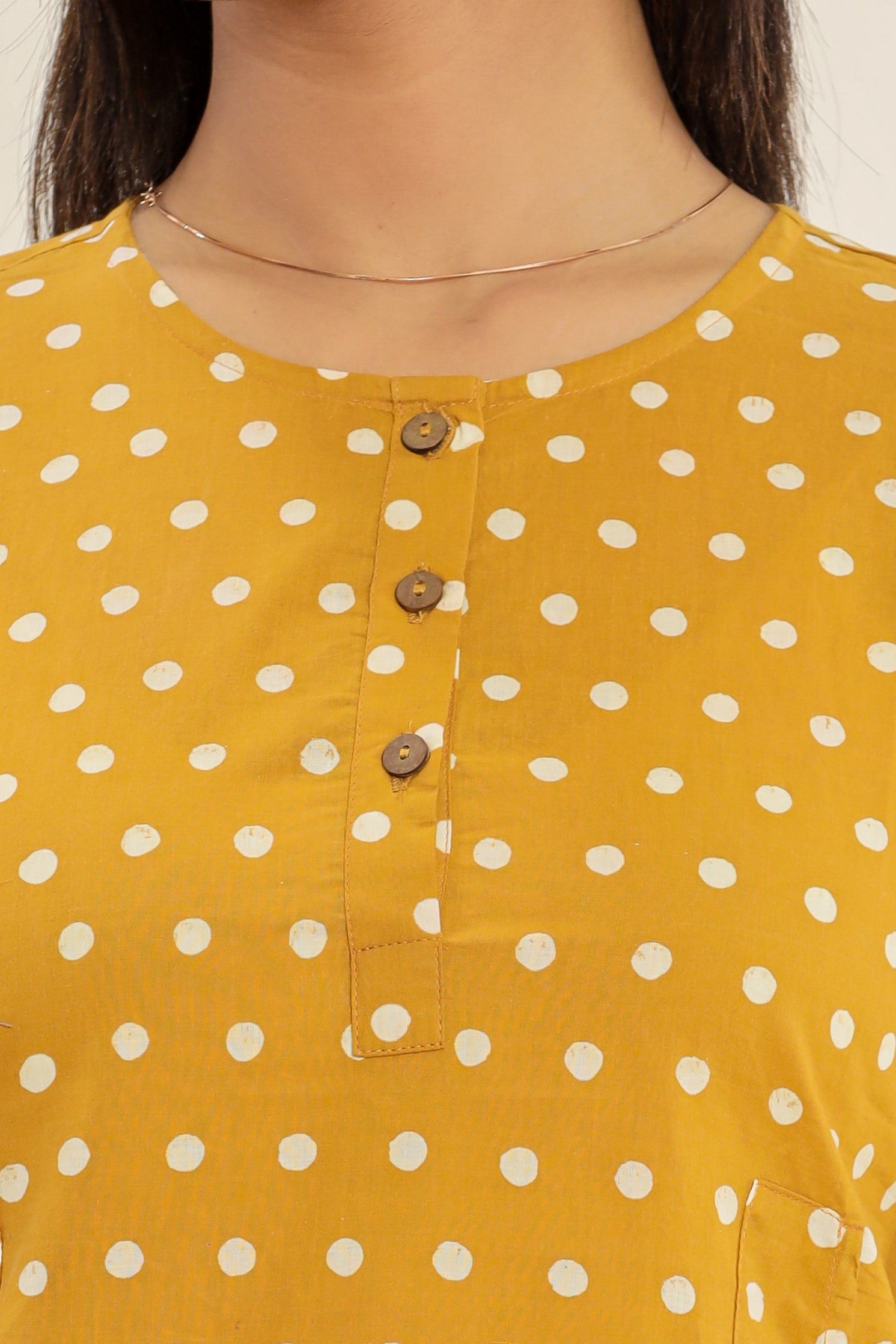 Sunshine Yellow Polka Dots Lounge Womens Hand Block Printed Tops