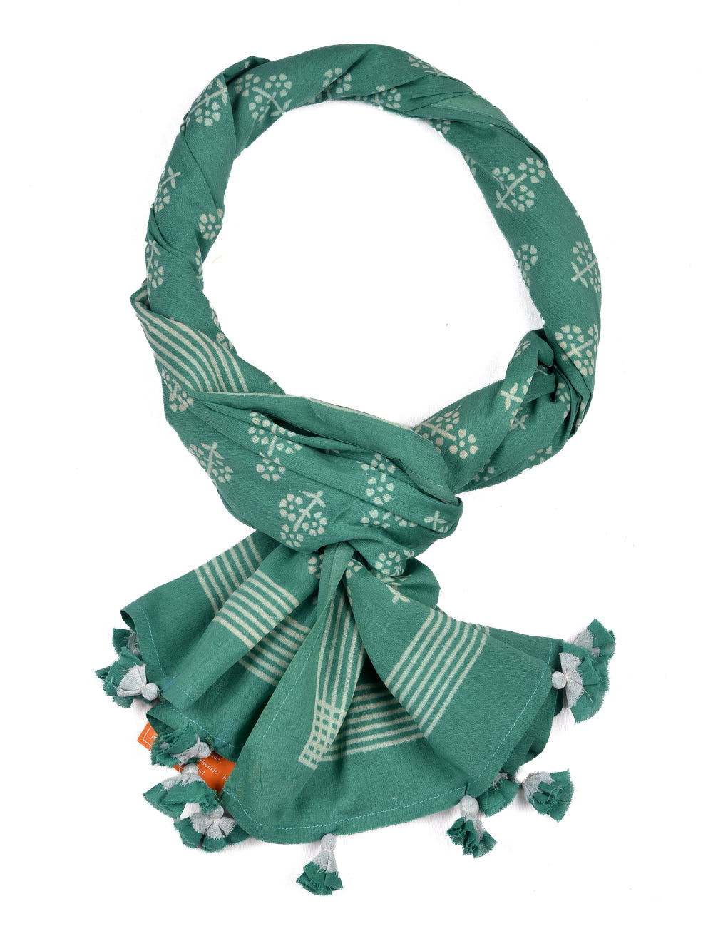 Aqua Guldasta Cotton Voile Block Printed Stole