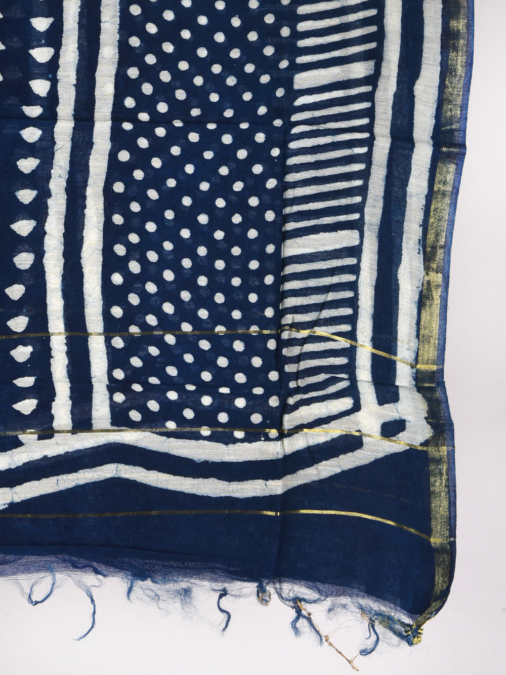 Indigo Nanhe Aakaar Hand Block Printed Silk Cotton Chanderi Dupatta