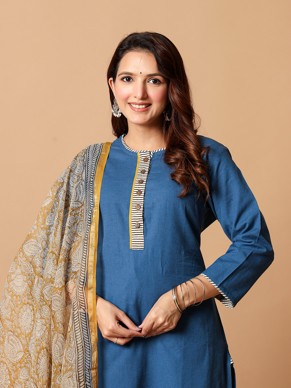 Indigo Blue Cotton flax Rozaana Kurta