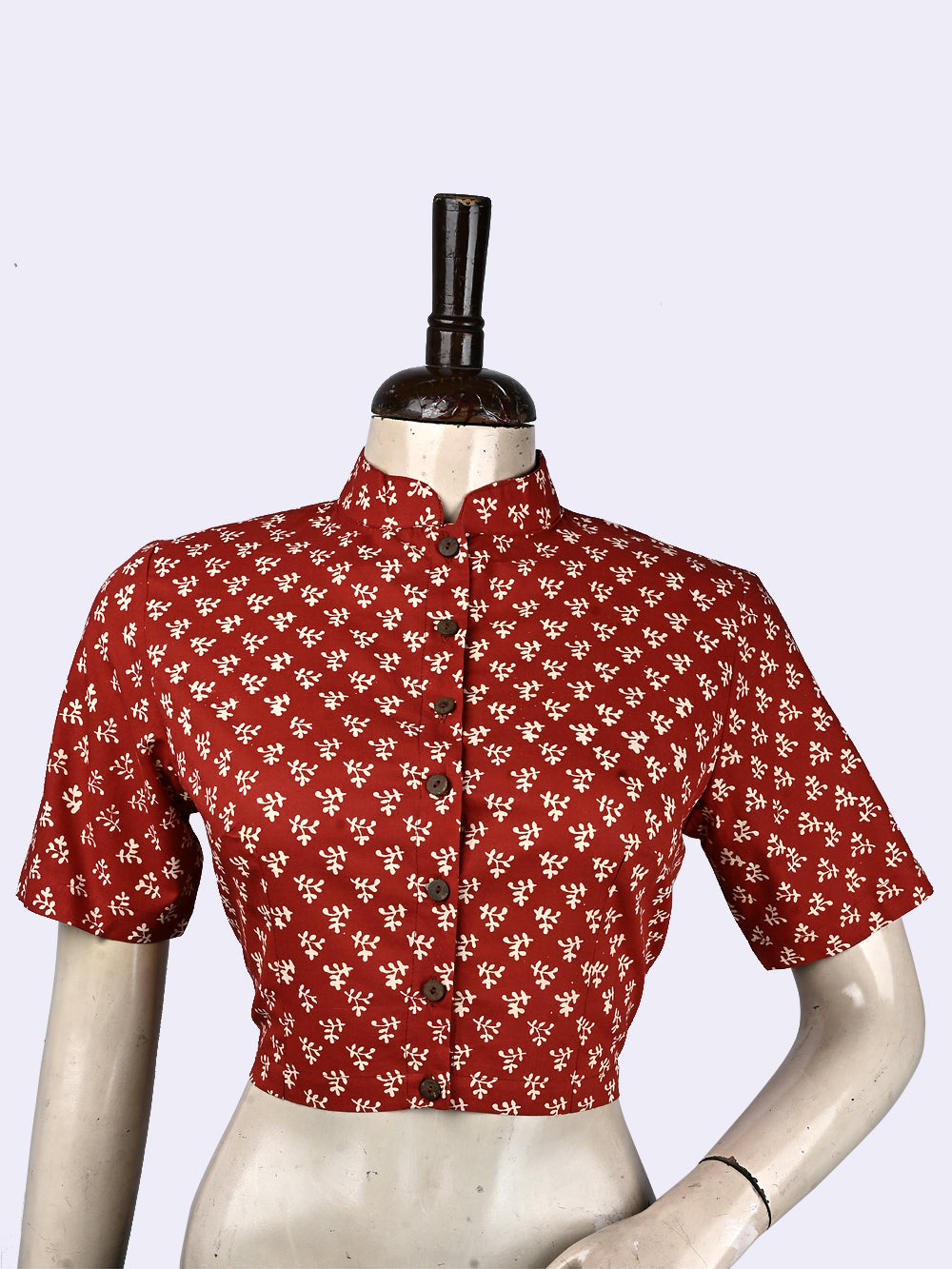 Red Traditional Tendril Booti Prints Hand Block Printed Cotton Blouse