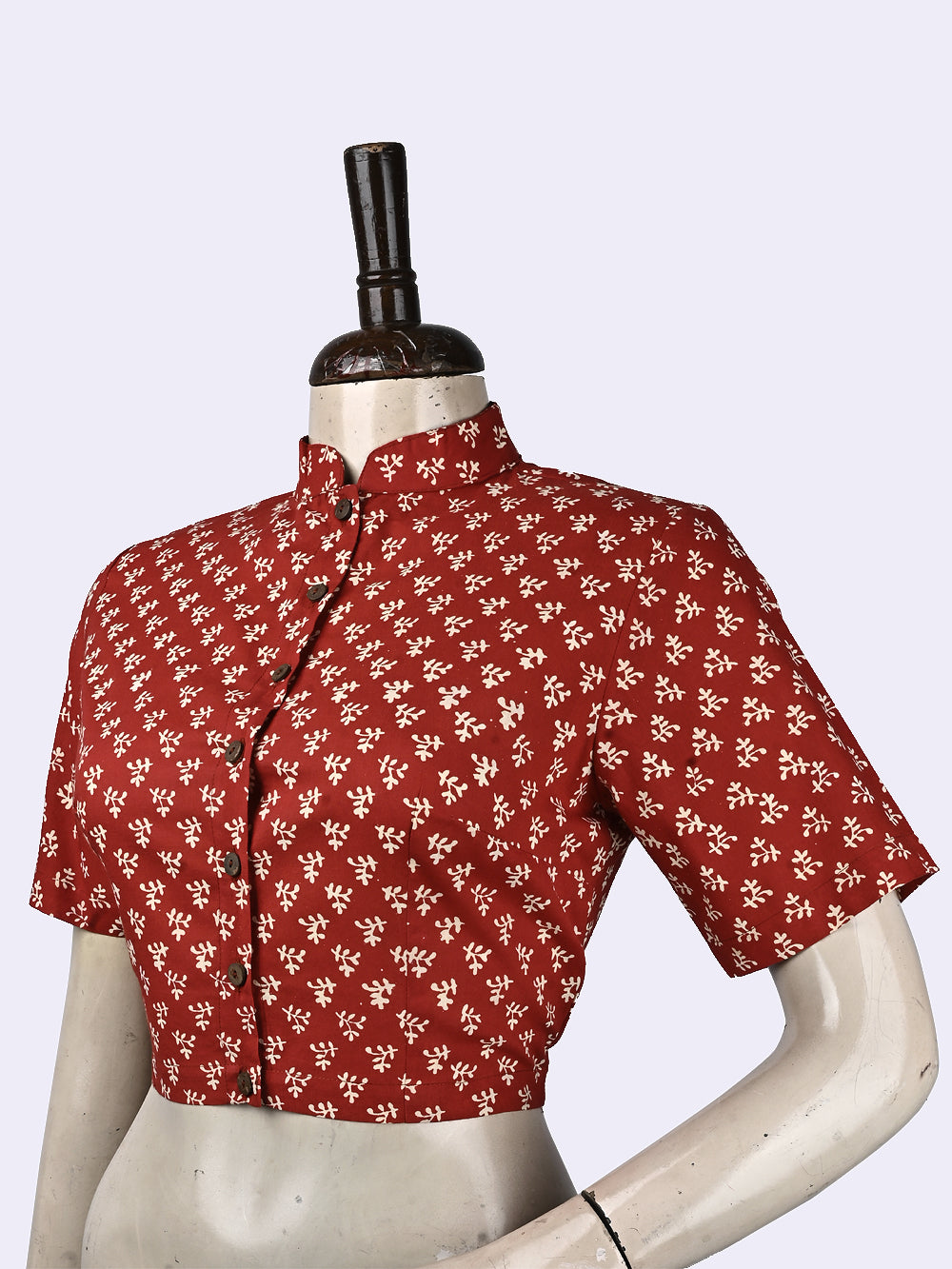 Red Traditional Tendril Booti Prints Hand Block Printed Cotton Blouse
