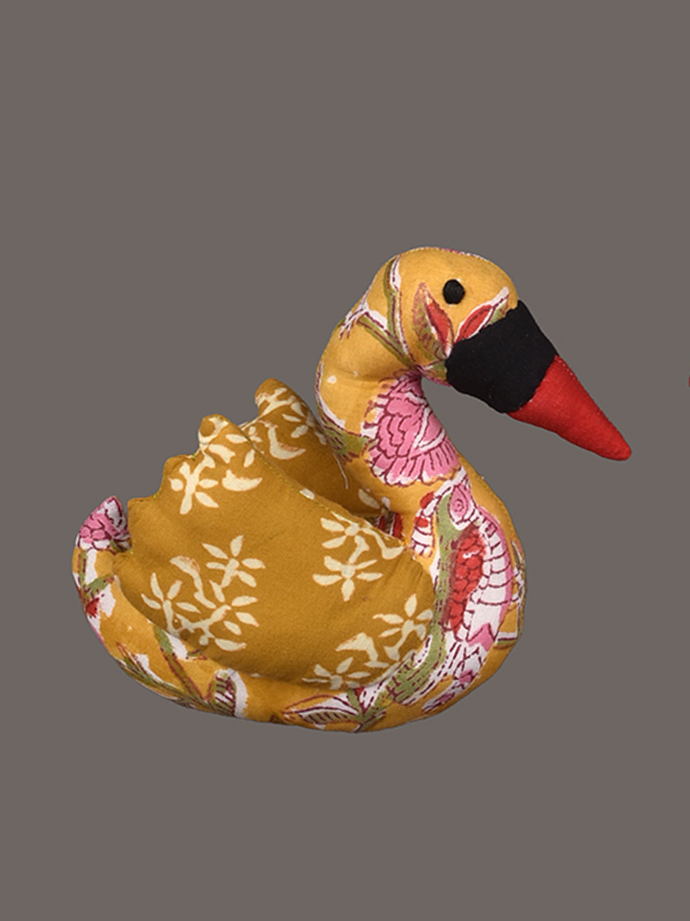 Yellow Swan Hand Block Printed Fabric Soft Toy