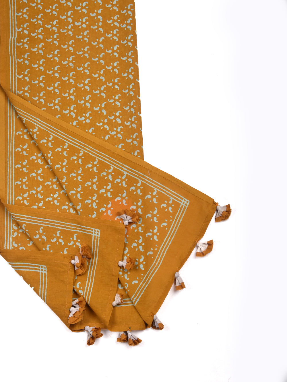 Yellow Small Kairi Cotton Voile Block Printed Stole