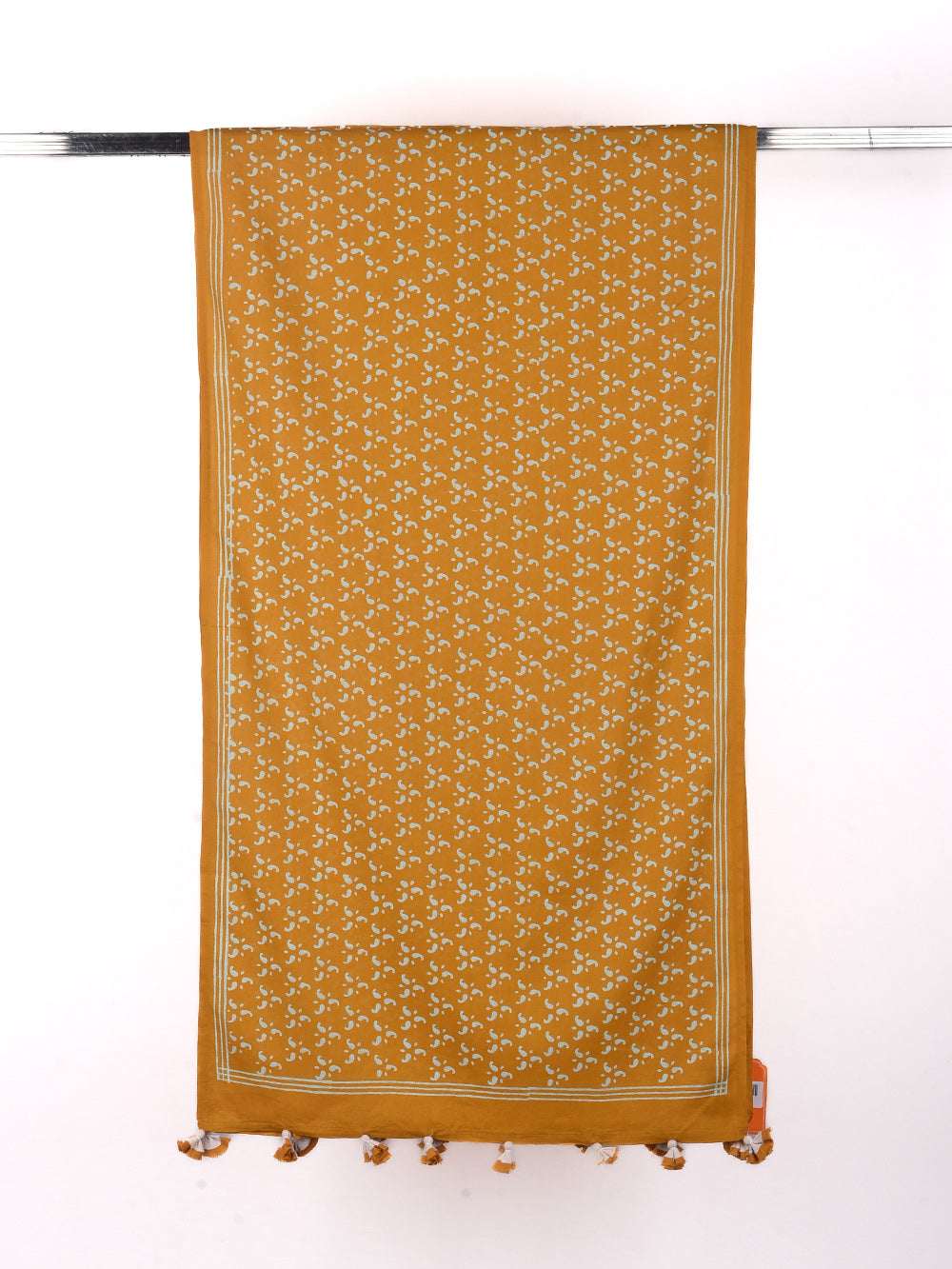 Yellow Small Kairi Cotton Voile Block Printed Stole