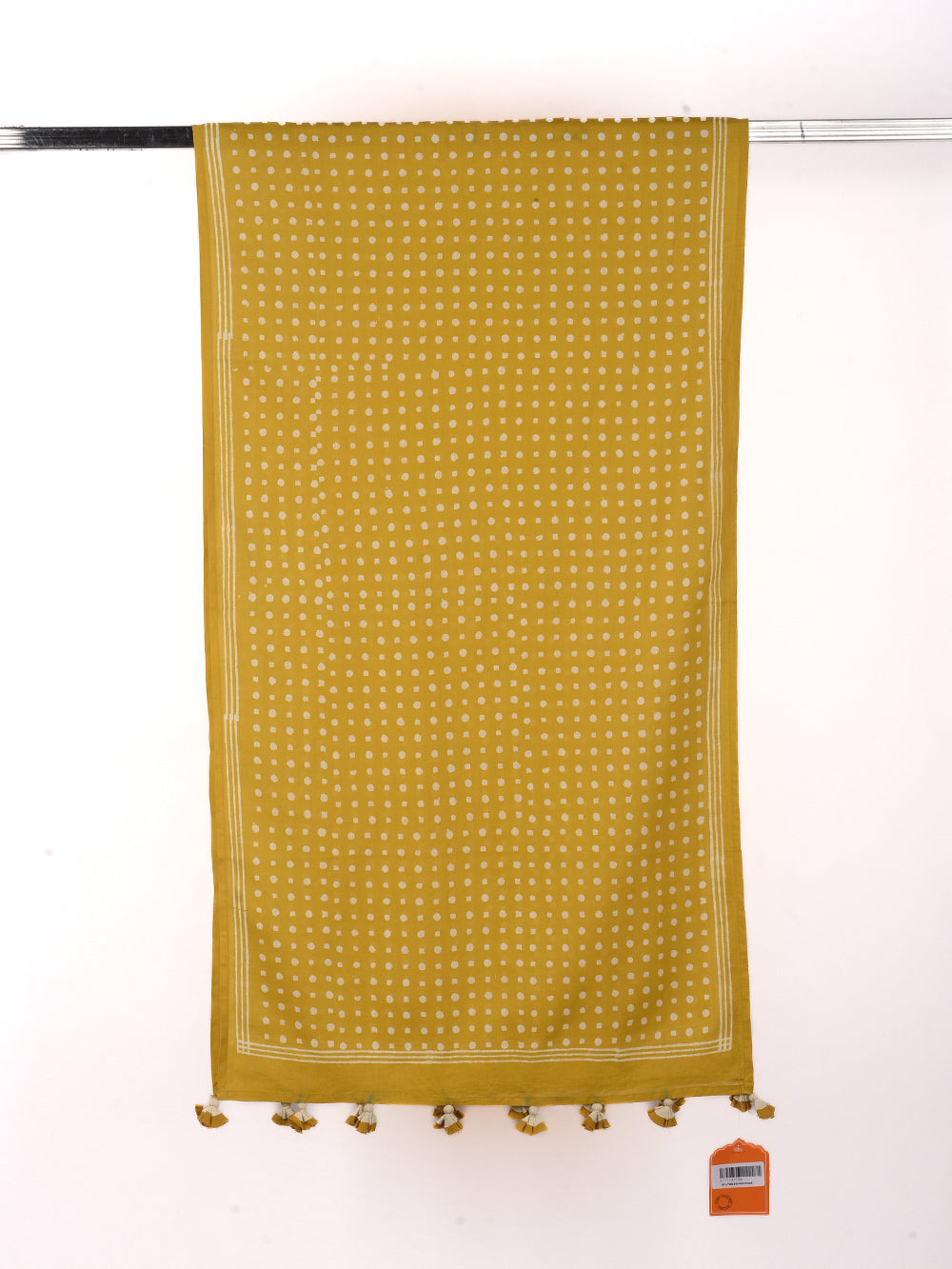 Yellow Polka Dots Cotton Voile Block Printed Stole