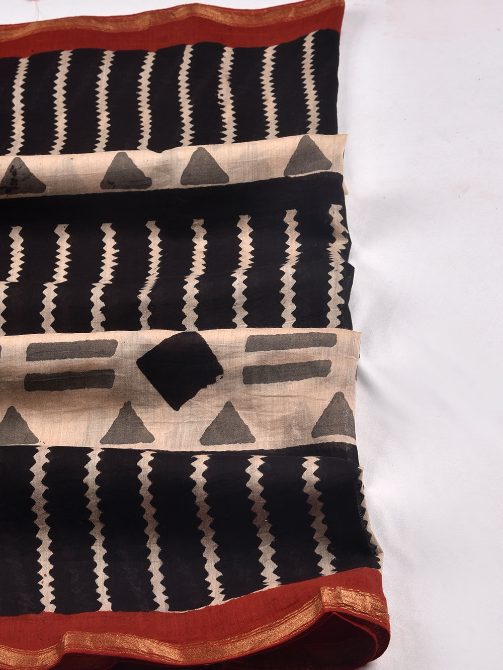 Black Geometric Hand Block Printed Silk Cotton Chanderi Dupatta