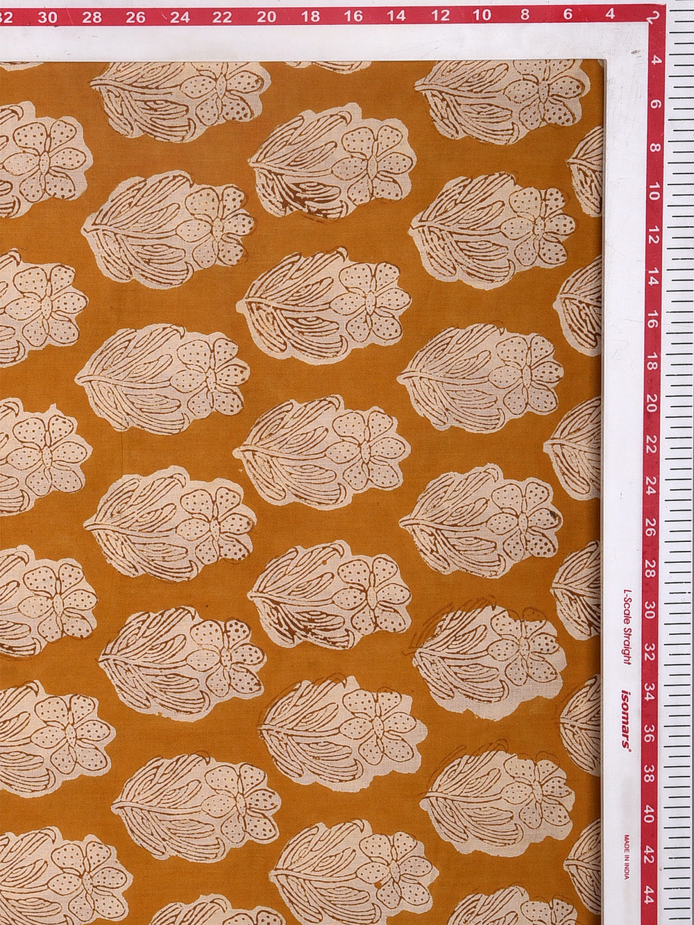 Bagru Yellow Open Flower Pattern Cotton Cambric Fabric
