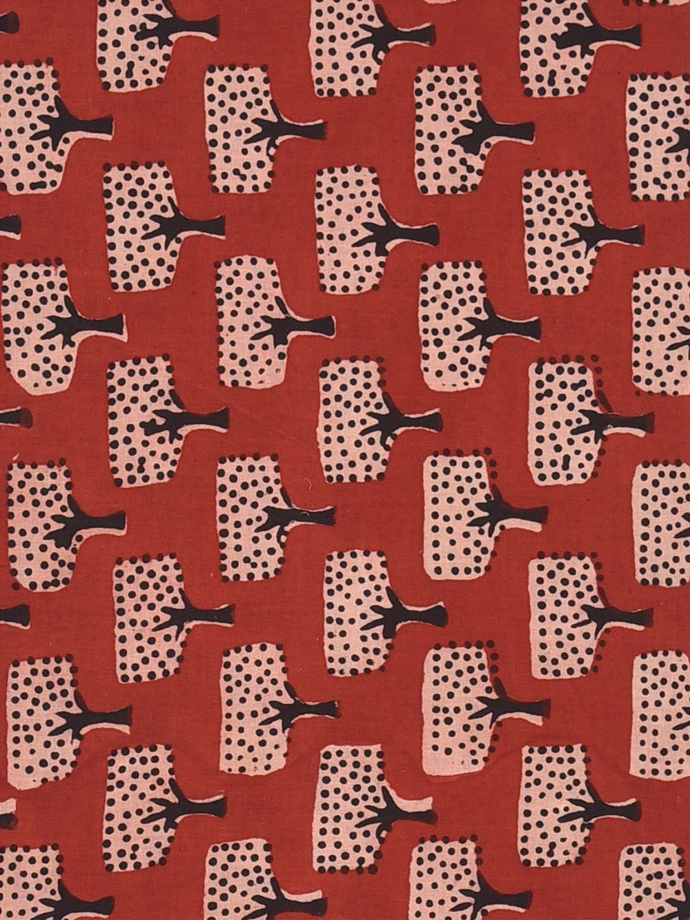 Bagru Red Natural Dyed Tree Pattern Cotton Cambric Fabric