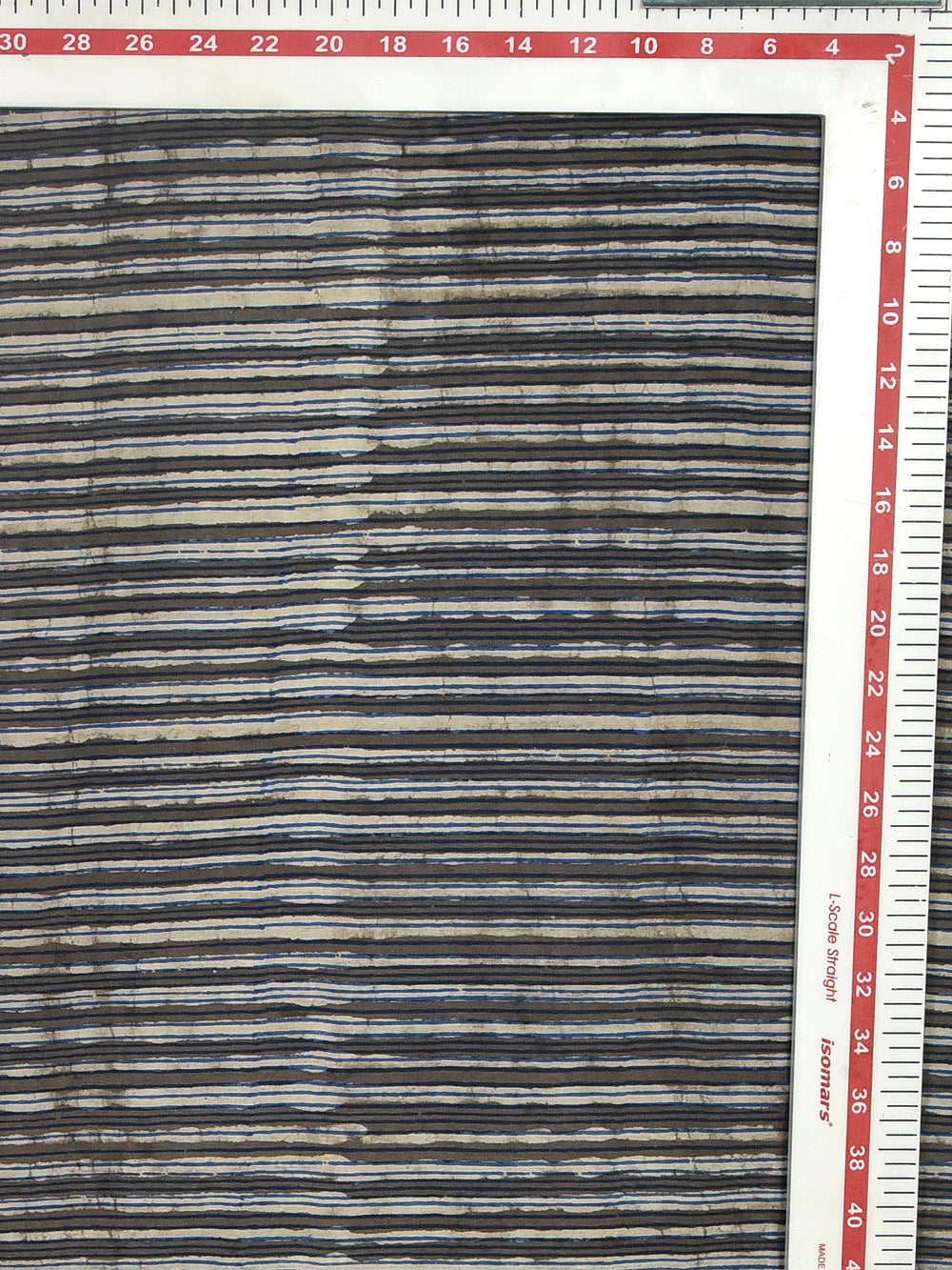 Grey Indigo Dabu Natural Dyed Multi Striped Pattern Cotton Cambric Fabric