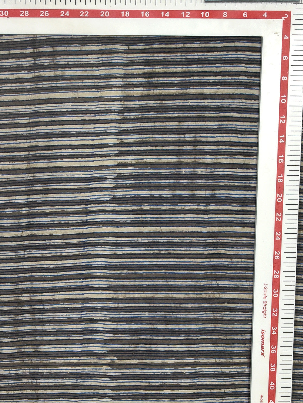 Grey Indigo Daboo Natural Dyed Multi Striped Pattern Cotton Cambric Fabric