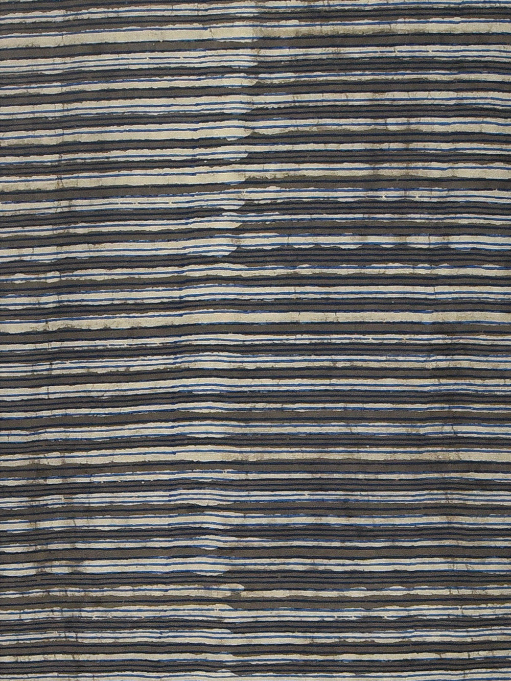 Grey Indigo Dabu Natural Dyed Multi Striped Pattern Cotton Cambric Fabric