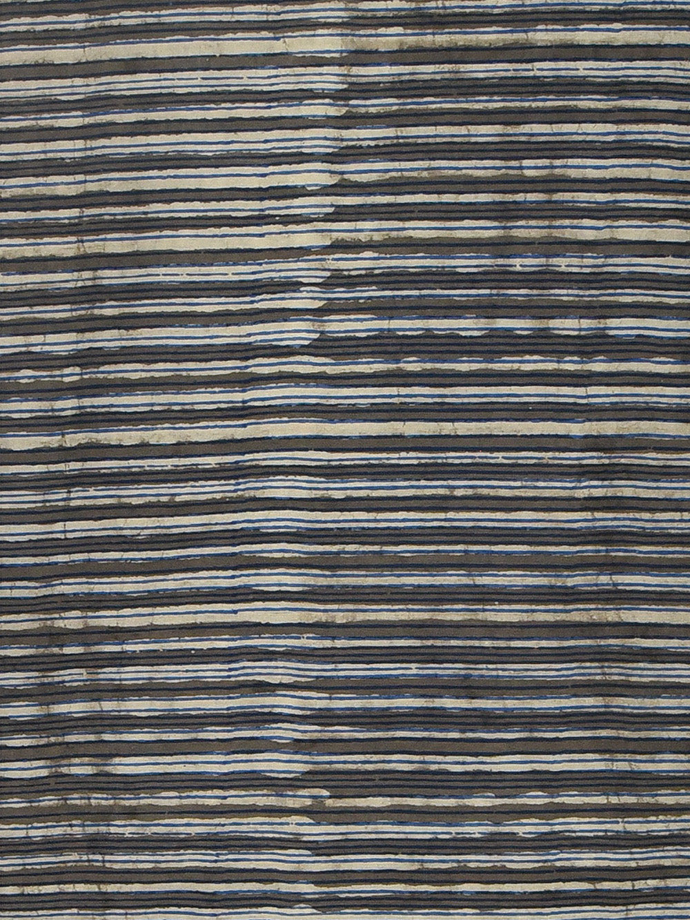 Grey Indigo Daboo Natural Dyed Multi Striped Pattern Cotton Cambric Fabric