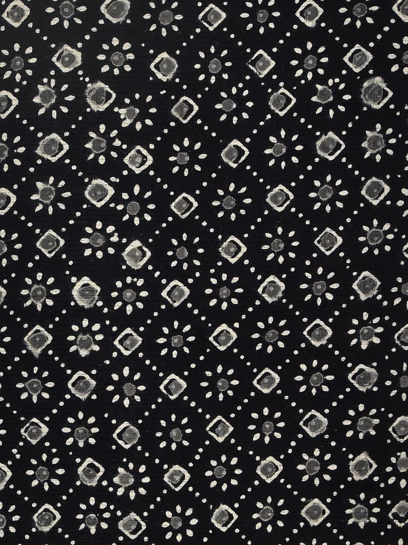 Black & White Flower Geometric Pattern Cotton Cambric Fabric