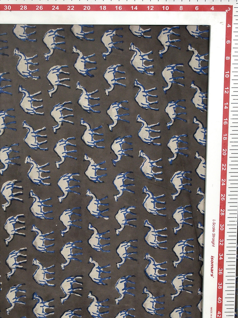 Grey Kashish Mud Resist Daboo Naturally Dyed Oont Camel Animal Pattern Cotton Cambric Fabric