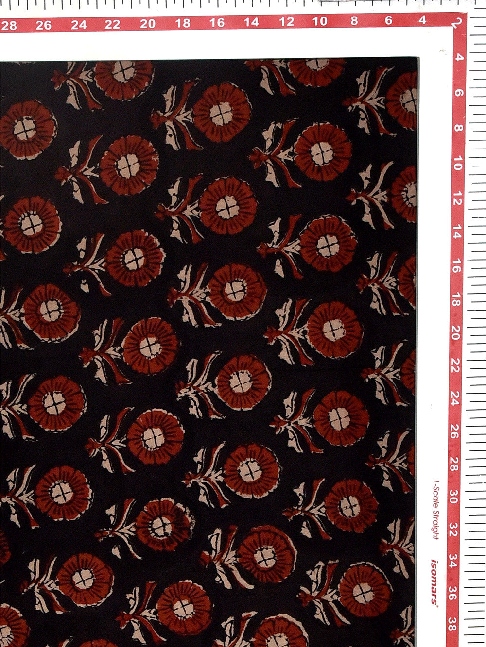Black Kalamkari Natural Dyed Flower Pattern Cotton Cambric Fabric
