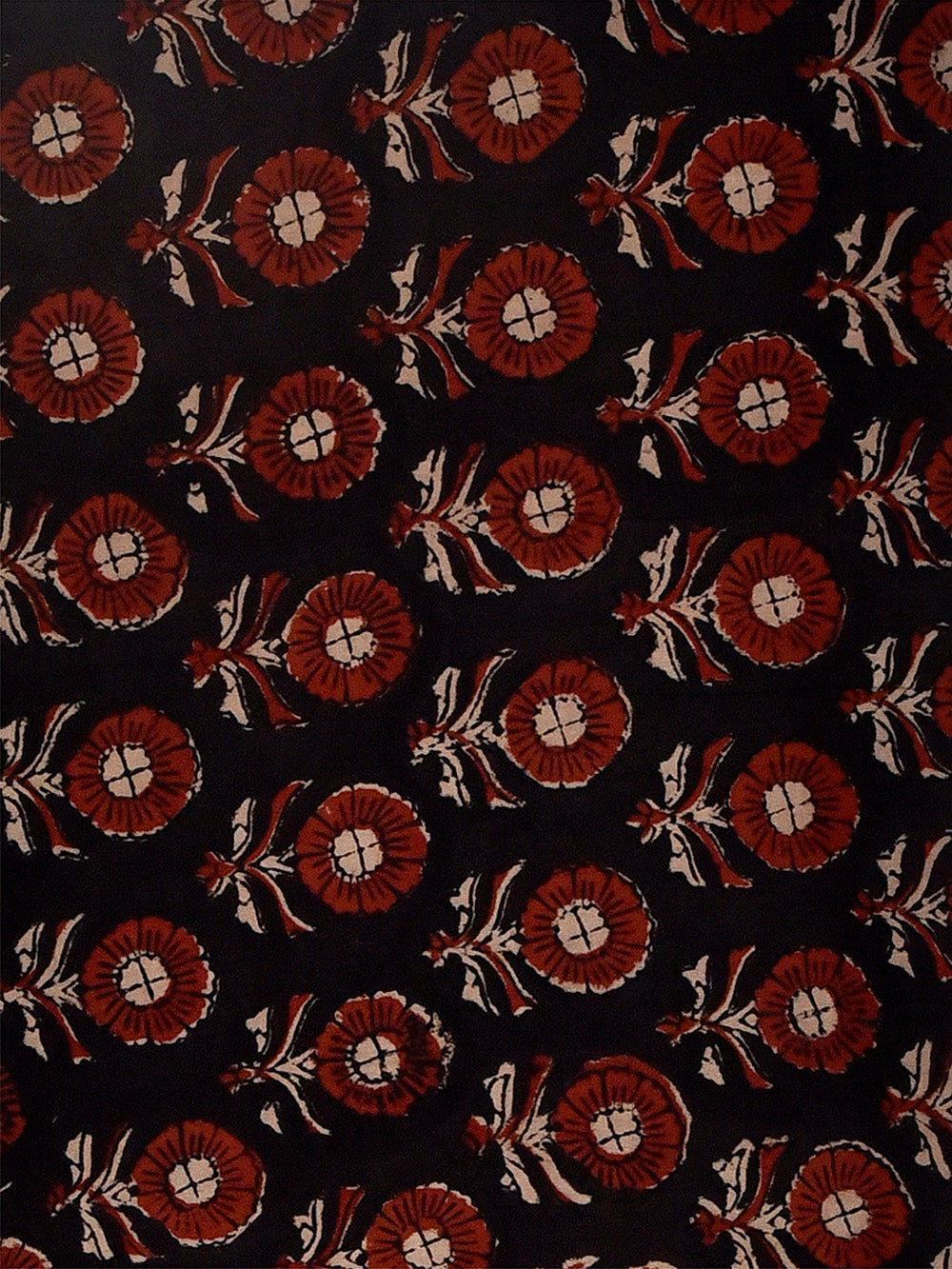 Black Kalamkari Natural Dyed Flower Pattern Cotton Cambric Fabric