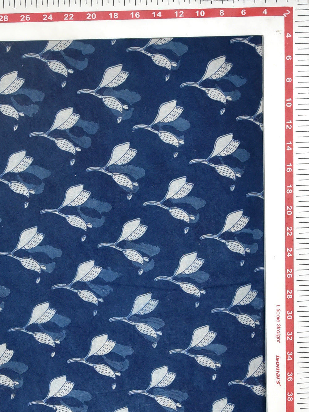 Indigo Daboo Natural Dyed Open Bloom Flower Pattern Cotton Cambric Fabric