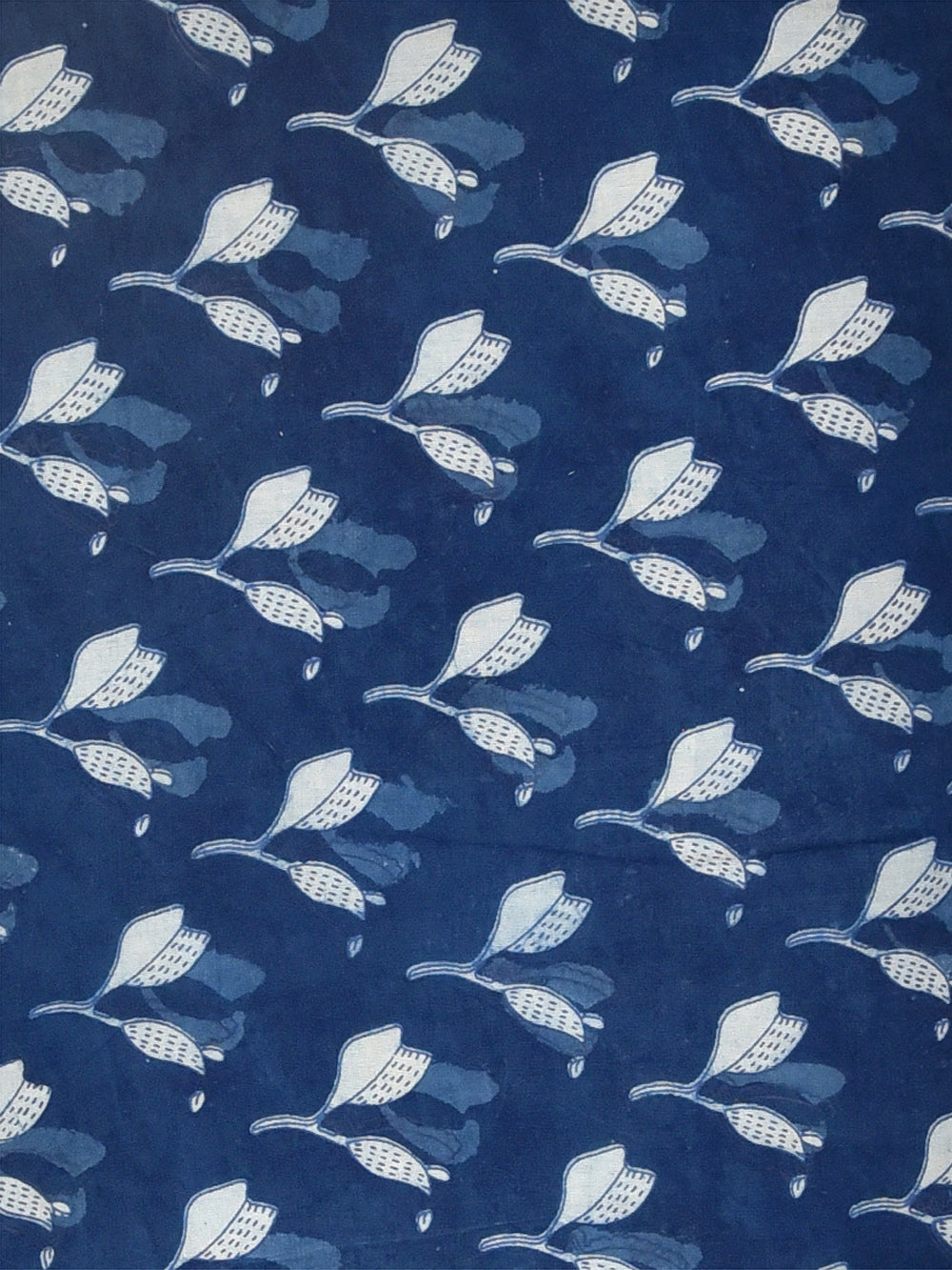 Indigo Daboo Natural Dyed Open Bloom Flower Pattern Cotton Cambric Fabric