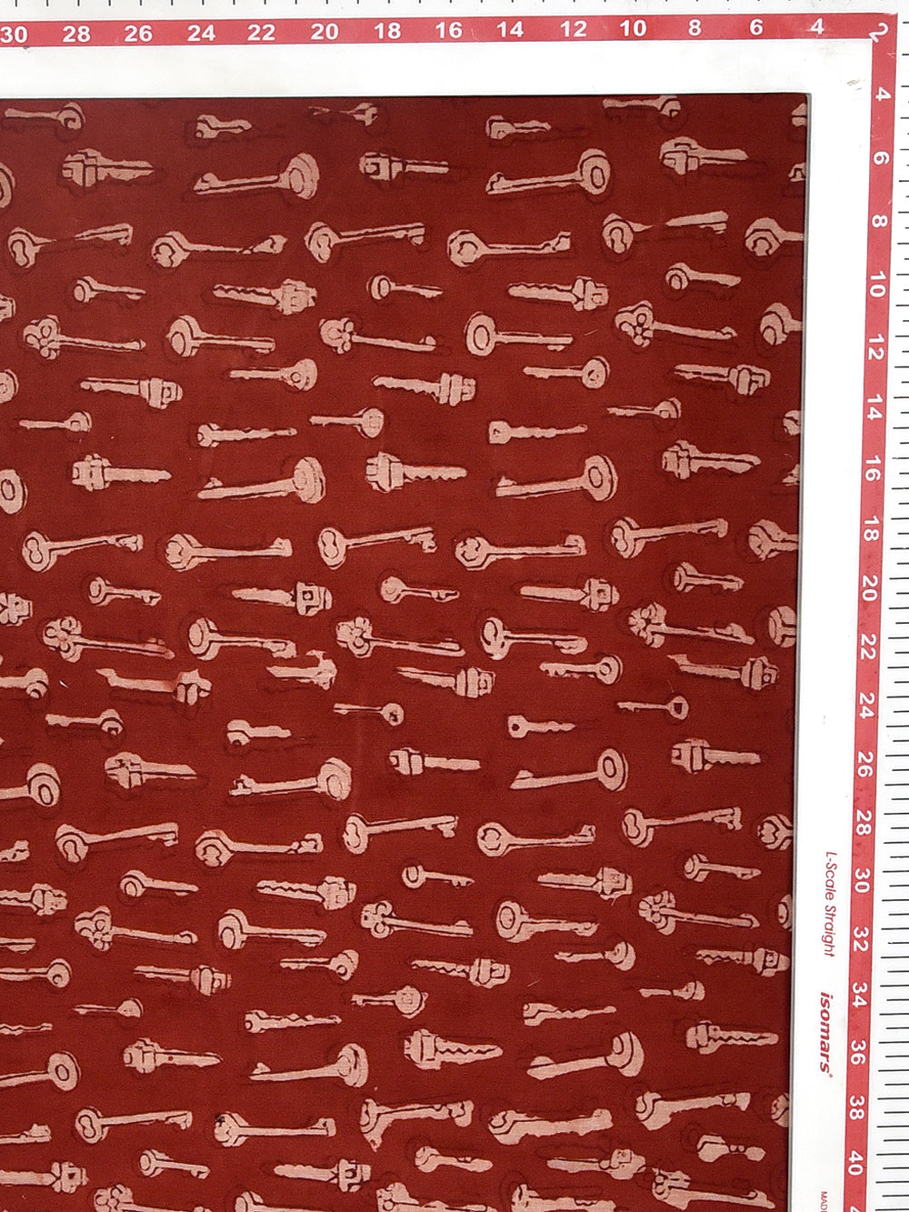Bagru Red Natural Dyed Keys Outlined Pattern Cotton Cambric Fabric