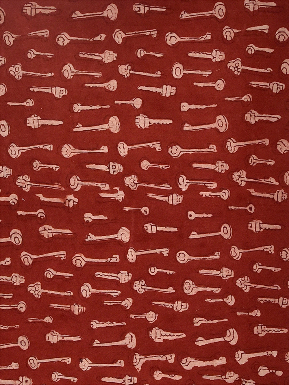 Bagru Red Natural Dyed Keys Outlined Pattern Cotton Cambric Fabric