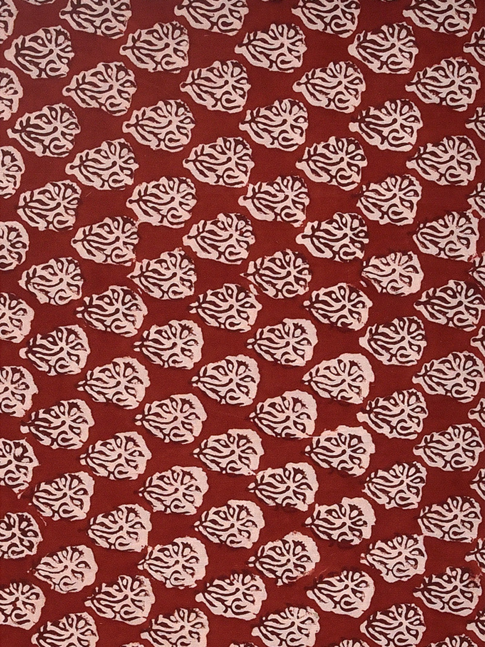 Bagru Red Natural Dyed Mini Flower Stamp Pattern Cotton Cambric Fabric