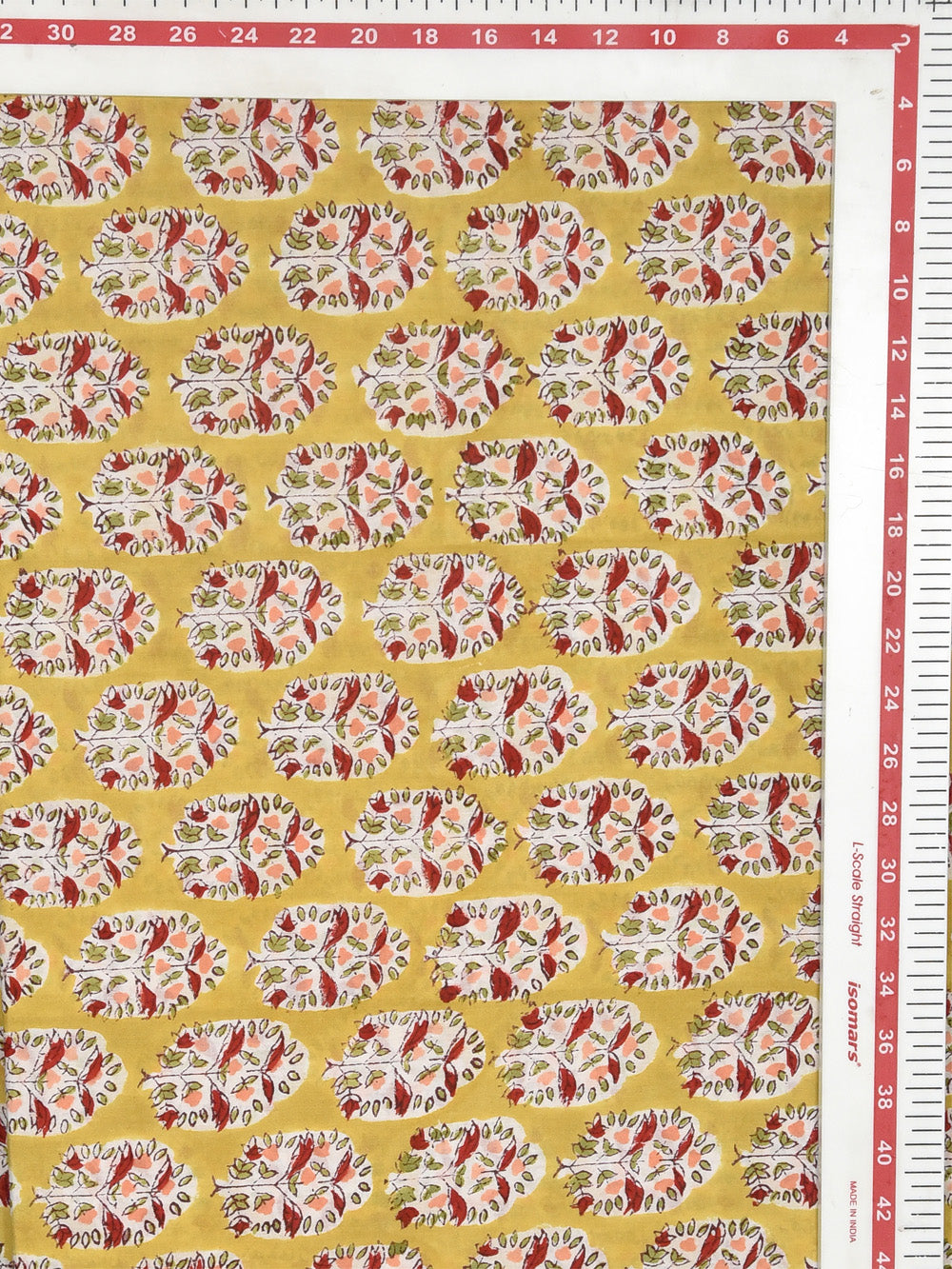 Yellow Flower Plant Motif Pattern Cotton Cambric Rapid Sanganeri Fabric