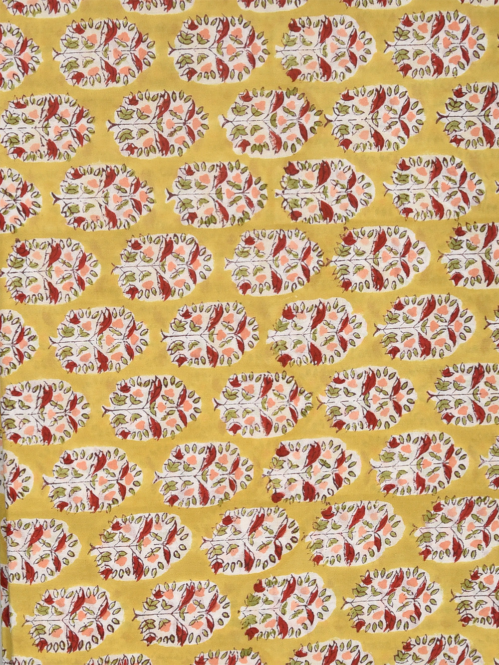Yellow Flower Plant Motif Pattern Cotton Cambric Rapid Sanganeri Fabric
